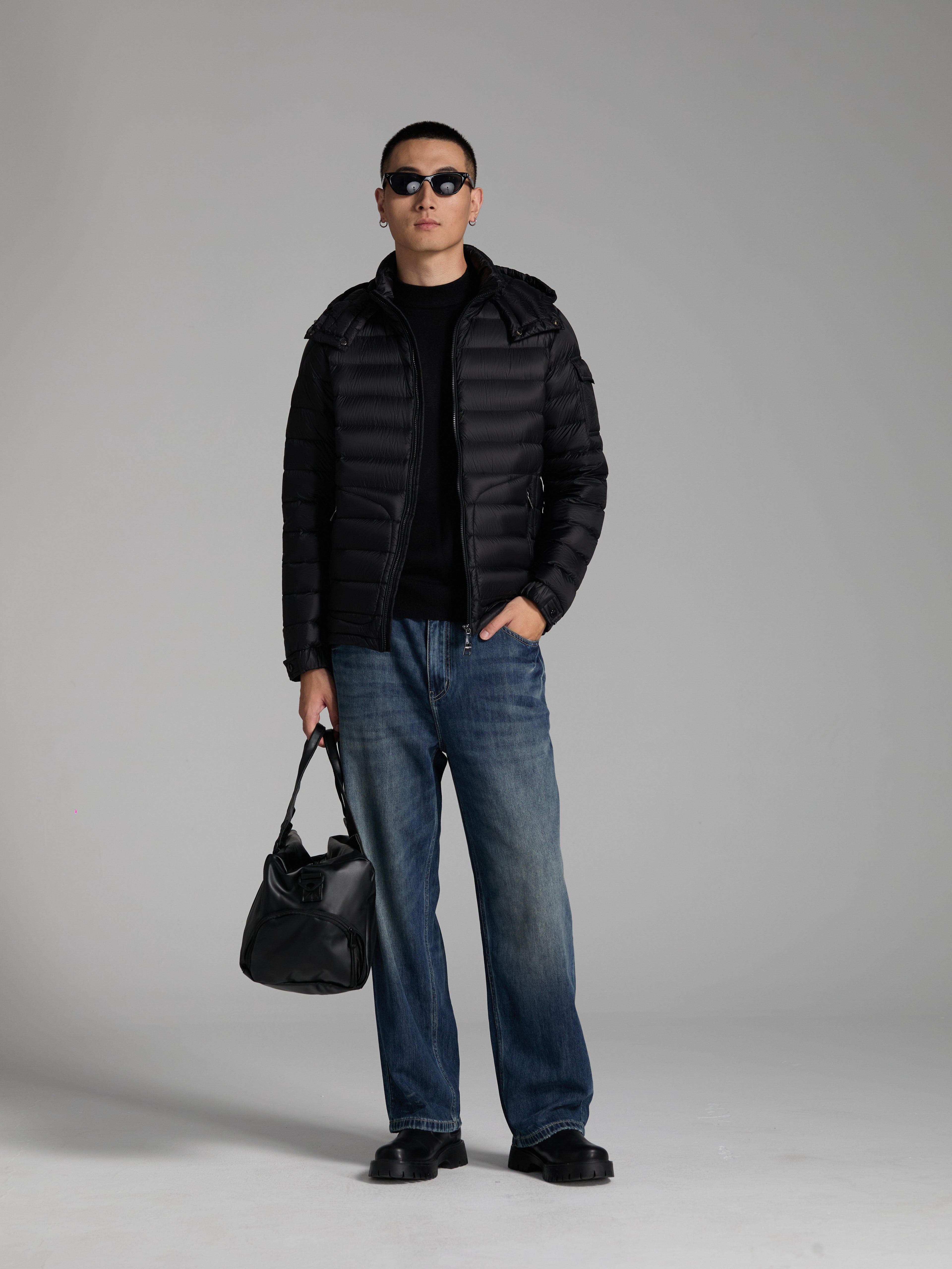 Goose Down hooded Jacket  puffy Unisex Man Woman FluffyLight Warm With Hood Pockets Easy Clean model 3014