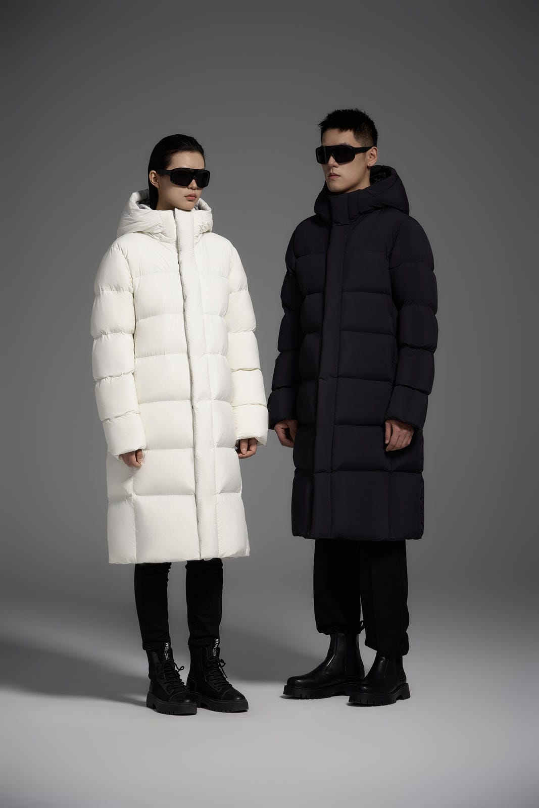 Long Duck Down Jacket With 7  horizontal baffles Hooded Warm Puffy Unisex Women Black White Grey Easy Clean 850FP model2360