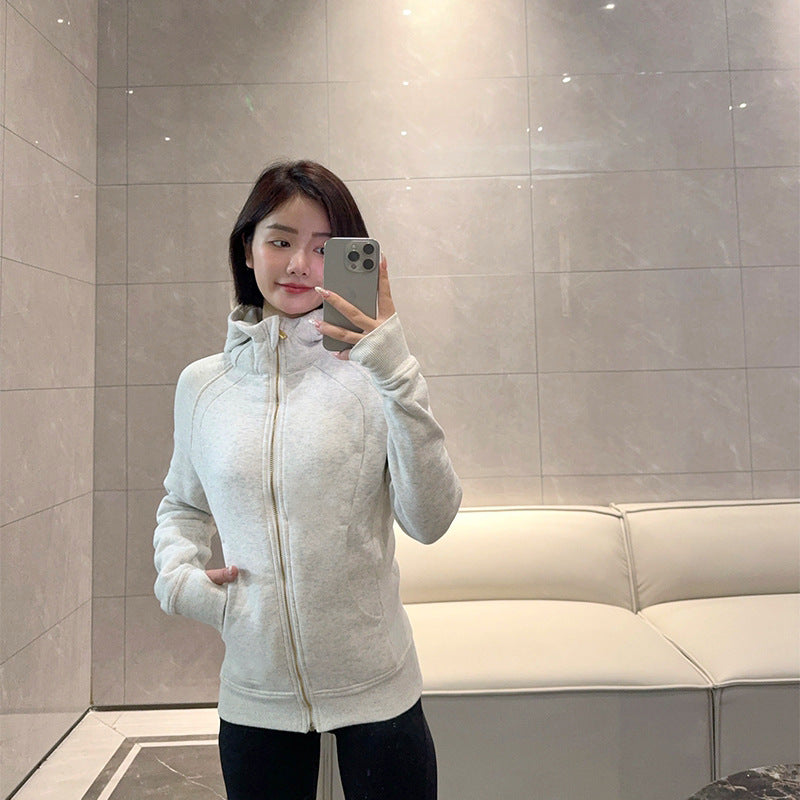 Women’s Slim Fit Thermal Fleece Hoodie 3D Ergonomic Jacket with Side Ribbed Panels Snatched Waist Workout Top for Gym, Yoga & Commute