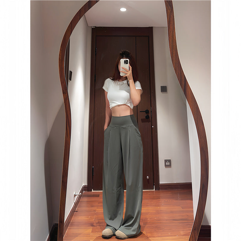 High Waisted Wide Leg Yoga Pants for Women Lycra Fabric Lounge Pants with Pockets Tummy Control & Butt Lifting Yoga Trousers