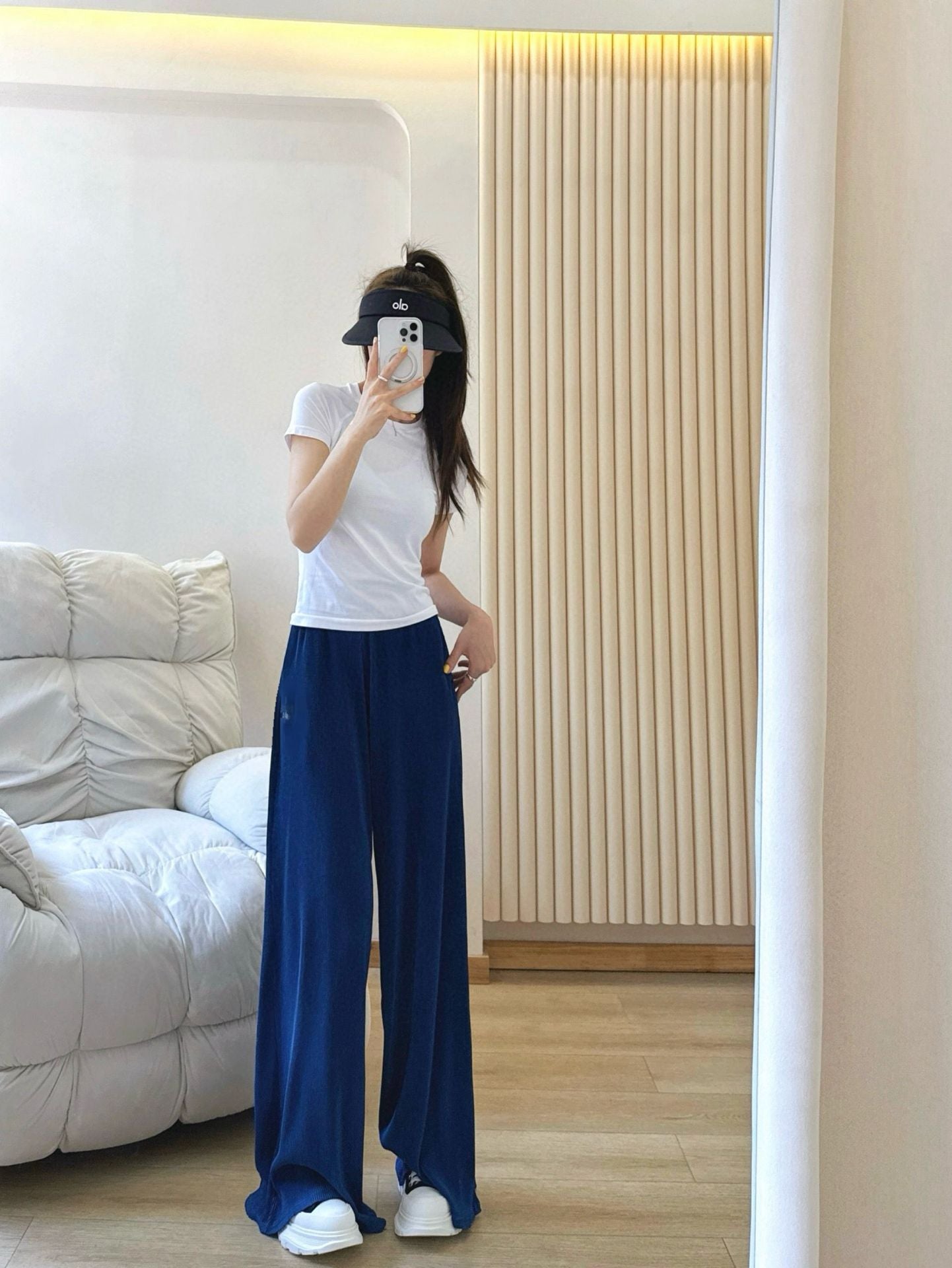 *Alo Higt Waist High Waist Organ Pleated Wide Leg Pants Soft Loose Slimming Pants Casual Lazy Floor Length