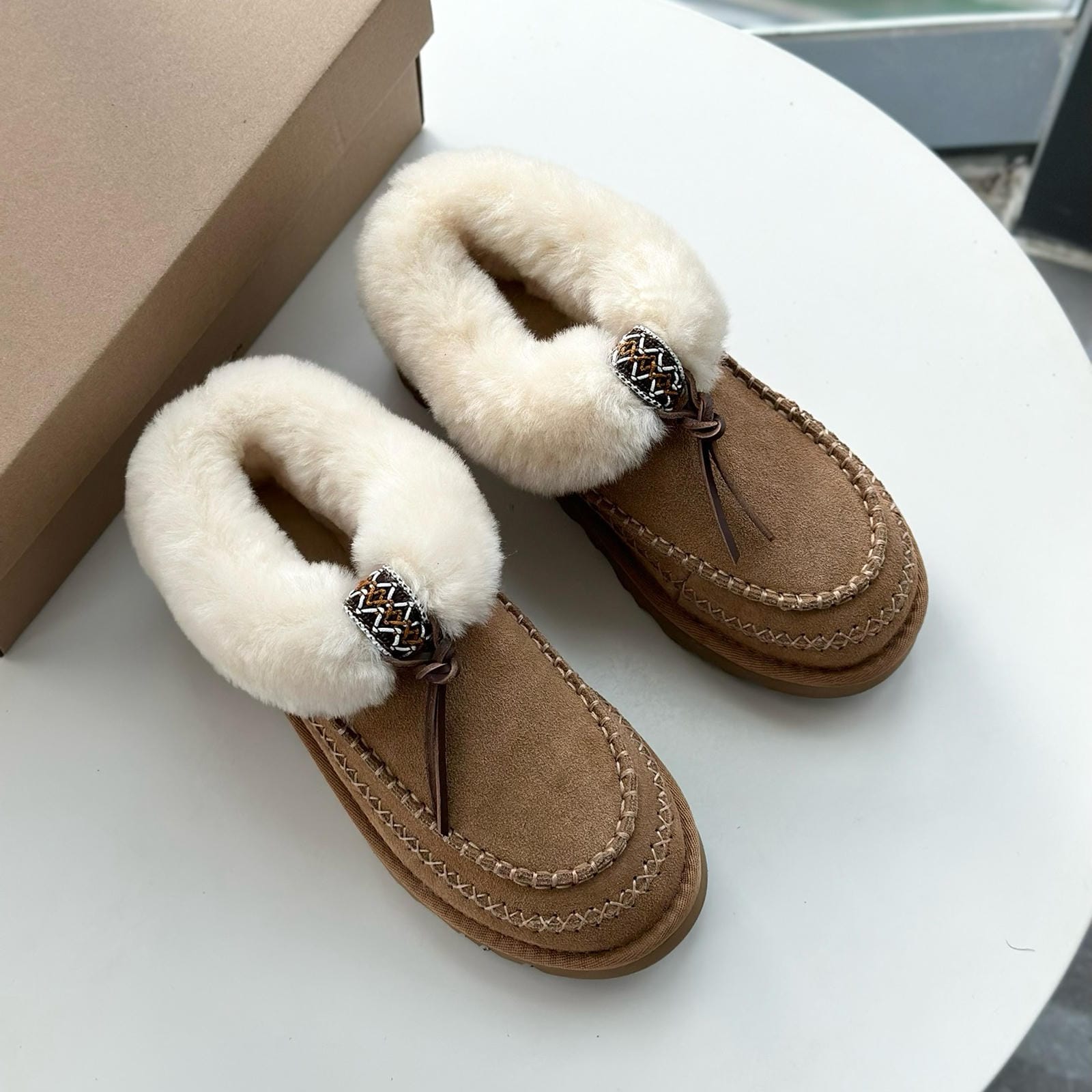 Water-Resistant Suede Platform Snow Boots Cozy Sheepskin Lined Winter Ankle Boot Thick Sole Winter Boots