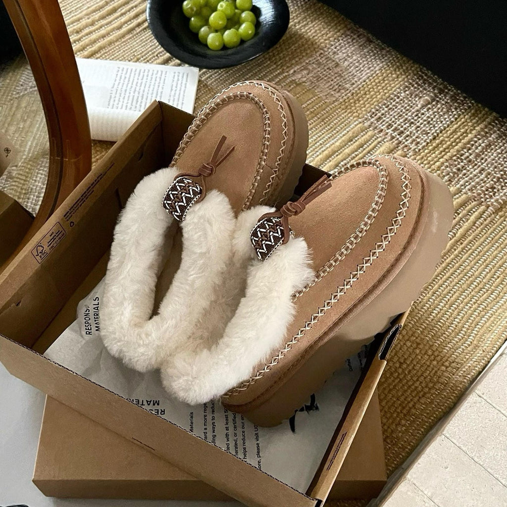 Water-Resistant Suede Platform Snow Boots Cozy Sheepskin Lined Winter Ankle Boot Thick Sole Winter Boots
