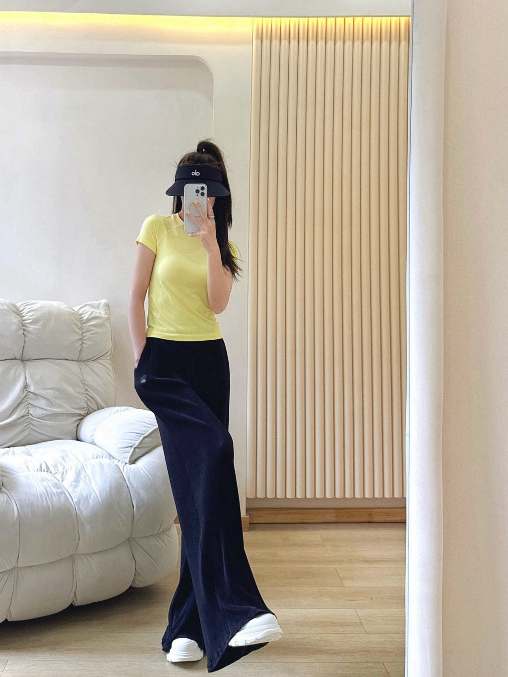 *Alo Higt Waist High Waist Organ Pleated Wide Leg Pants Soft Loose Slimming Pants Casual Lazy Floor Length