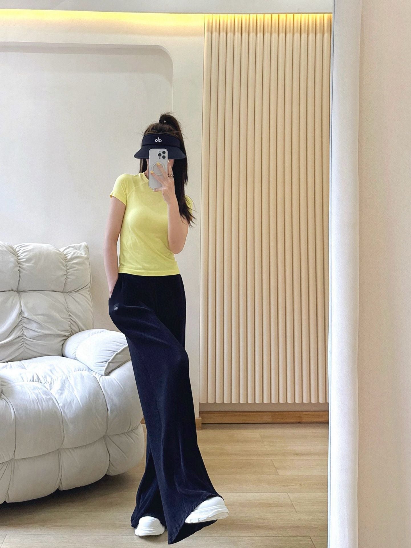 *Alo Higt Waist High Waist Organ Pleated Wide Leg Pants Soft Loose Slimming Pants Casual Lazy Floor Length