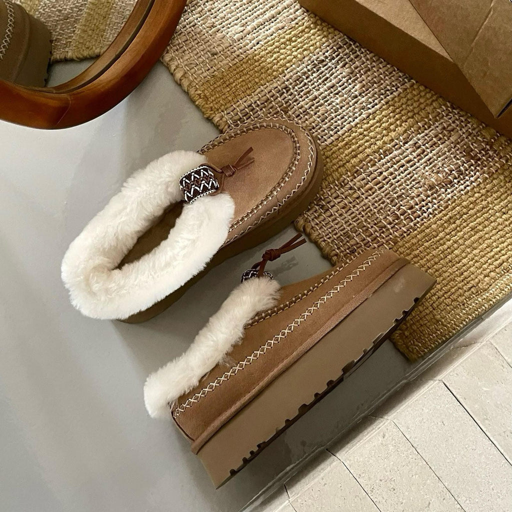 Water-Resistant Suede Platform Snow Boots Cozy Sheepskin Lined Winter Ankle Boot Thick Sole Winter Boots