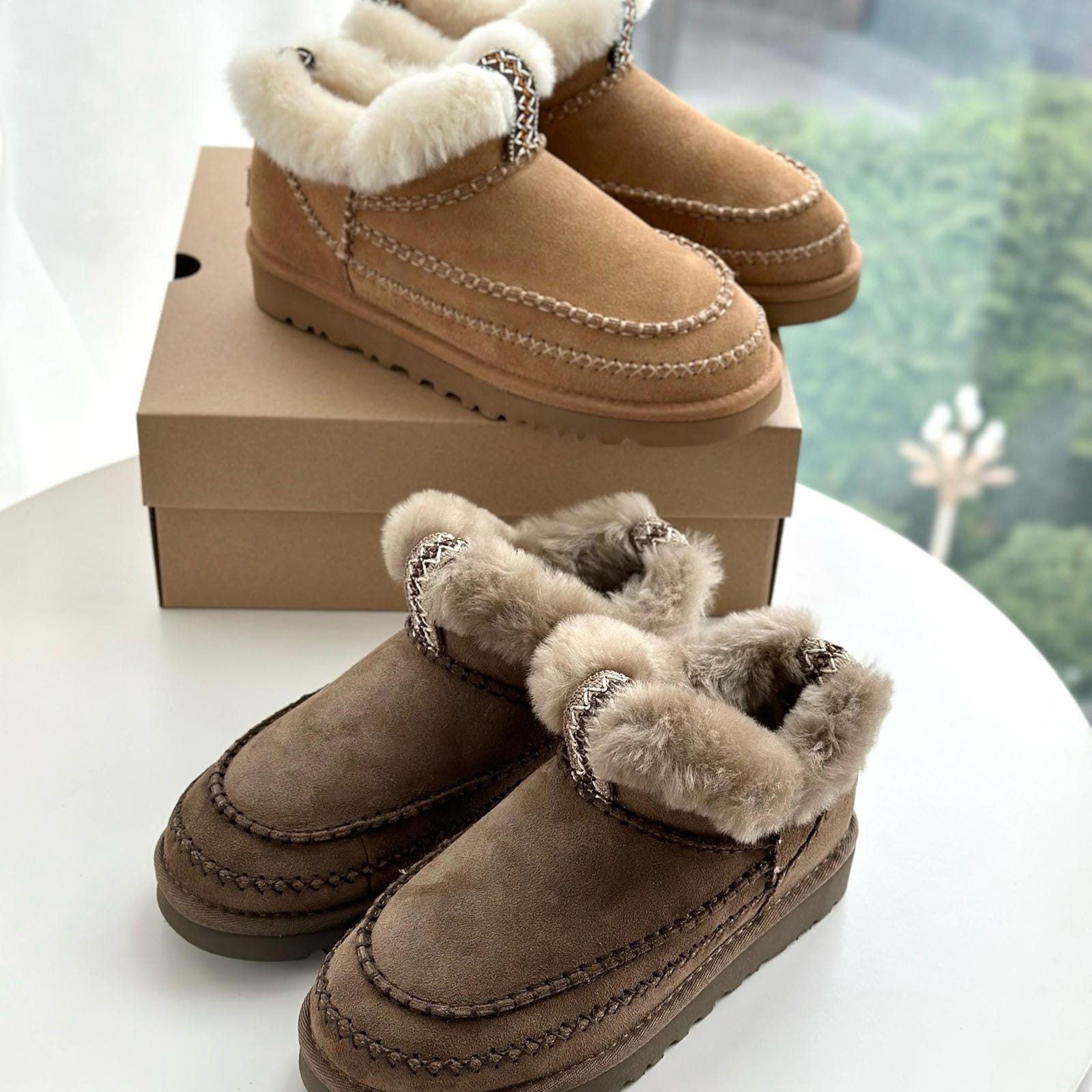 Real Wool Fur Lined Platform Boot Women's Slip-On Sheepskin Boots Anti-Slip Thick Sole Winter Footwear