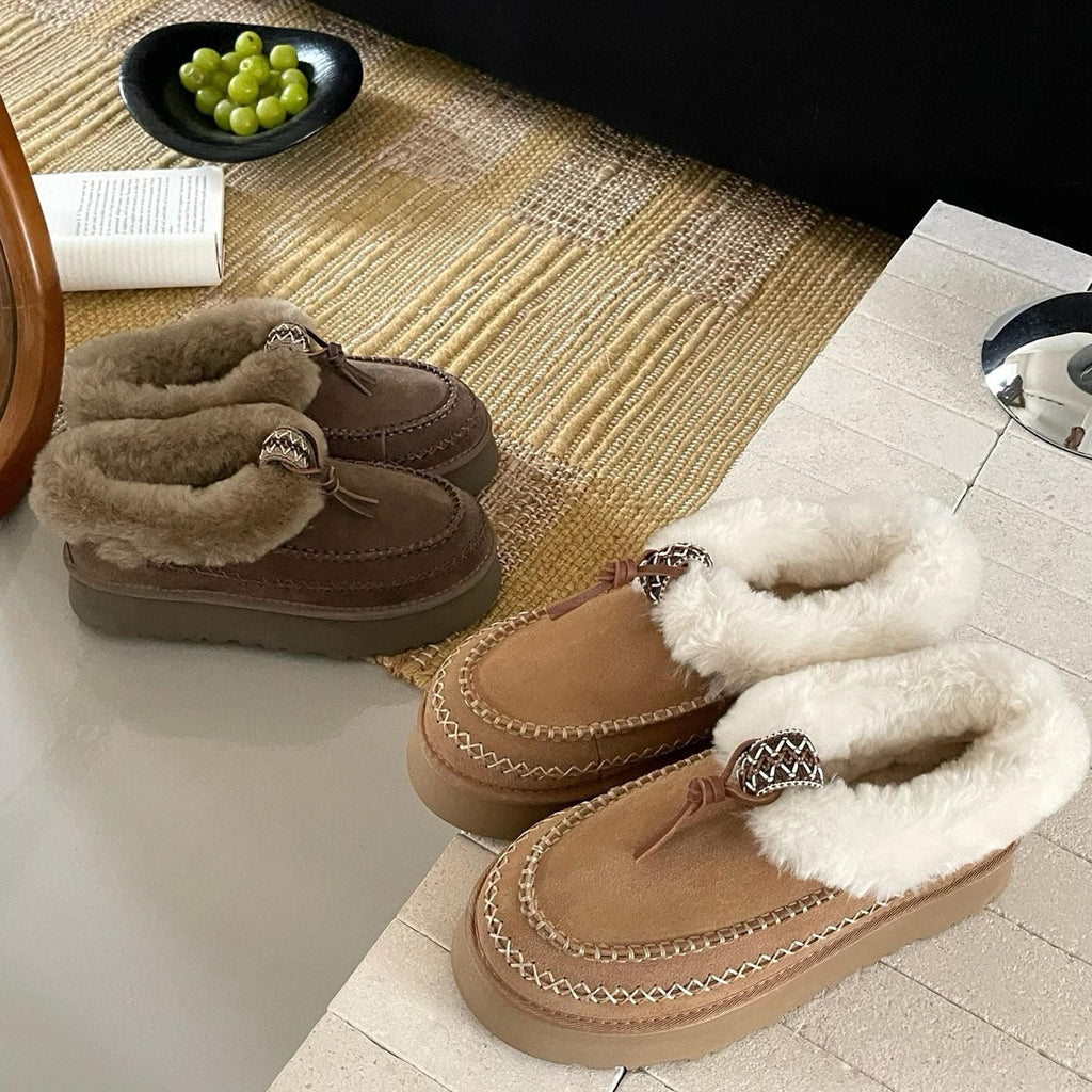 Water-Resistant Suede Platform Snow Boots Cozy Sheepskin Lined Winter Ankle Boot Thick Sole Winter Boots