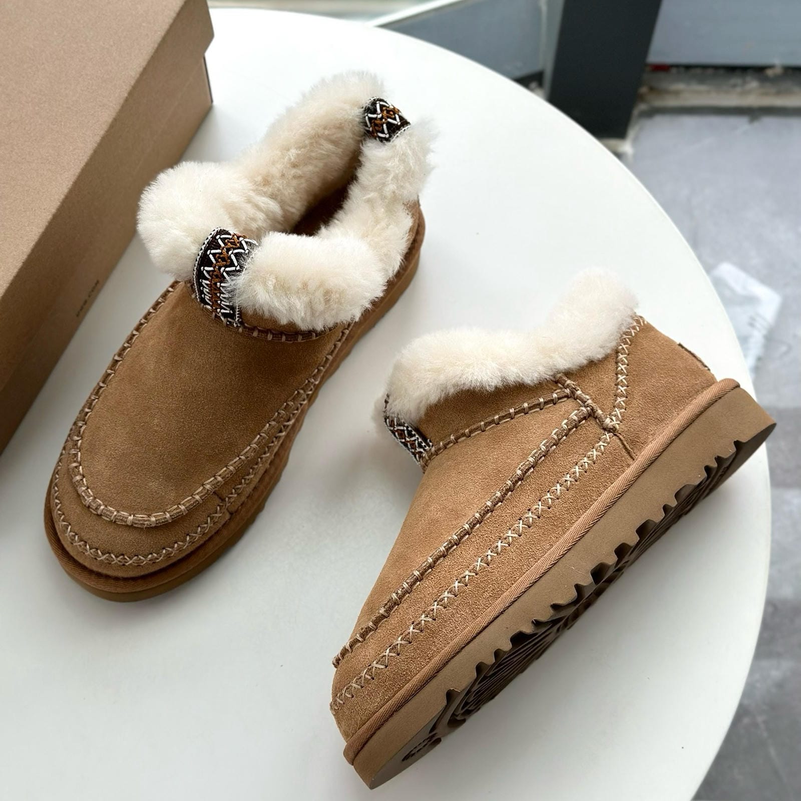 Real Wool Fur Lined Platform Boot Women's Slip-On Sheepskin Boots Anti-Slip Thick Sole Winter Footwear