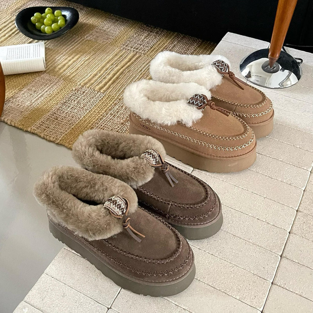 Water-Resistant Suede Platform Snow Boots Cozy Sheepskin Lined Winter Ankle Boot Thick Sole Winter Boots
