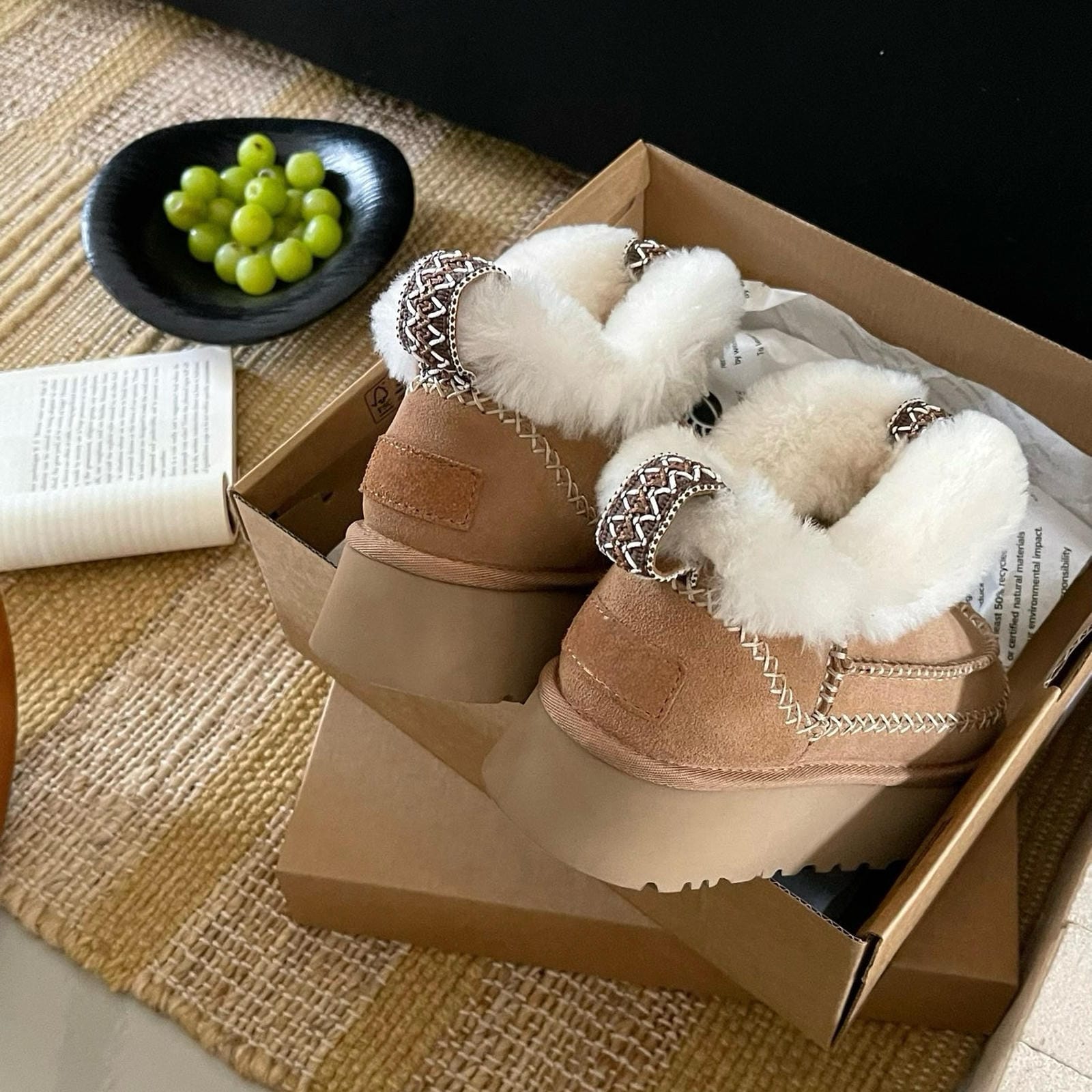 Real Wool Fur Lined Platform Boot Women's Slip-On Sheepskin Boots Anti-Slip Thick Sole Winter Footwear