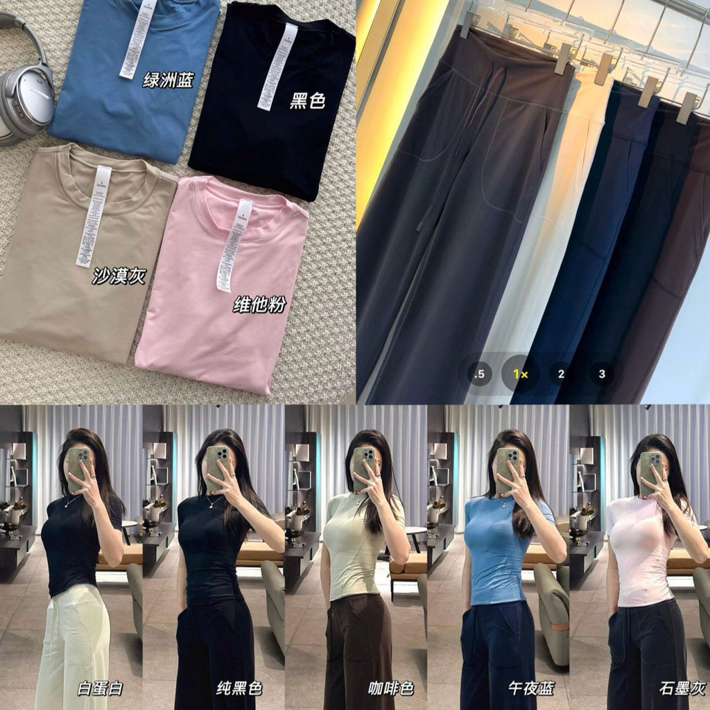 *Lulu Same Style Nulu Double Layer Slim Waist Bare Feel Short Sleeve Casual Sports Ultra Soft Slim Fit Versatile Slimming T Women's T-shirt