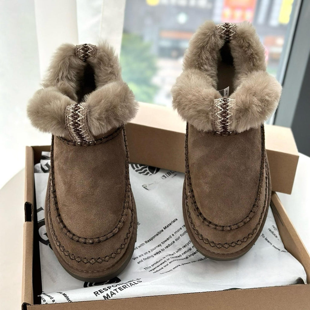 Real Wool Fur Lined Platform Boot Women's Slip-On Sheepskin Boots Anti-Slip Thick Sole Winter Footwear