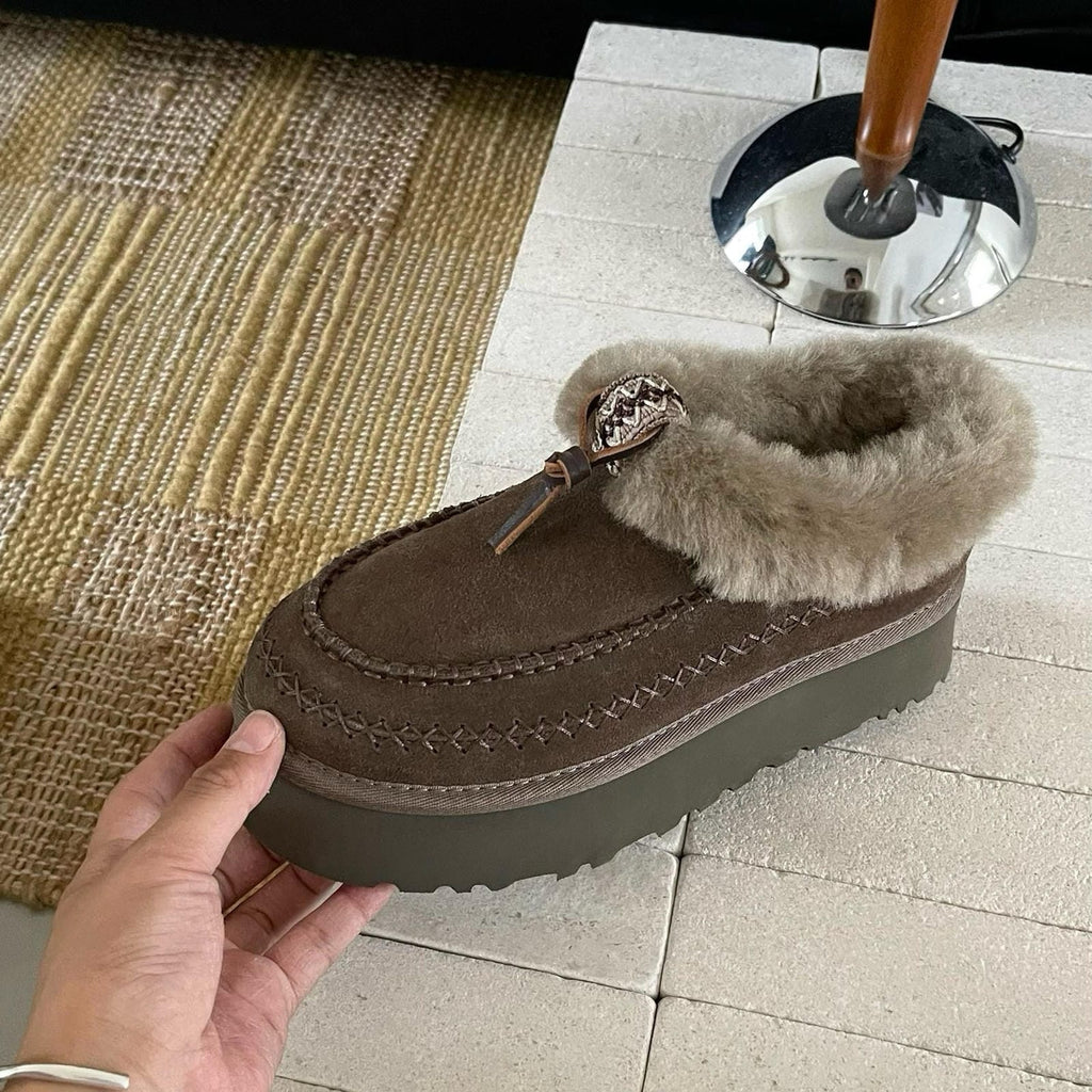 Water-Resistant Suede Platform Snow Boots Cozy Sheepskin Lined Winter Ankle Boot Thick Sole Winter Boots