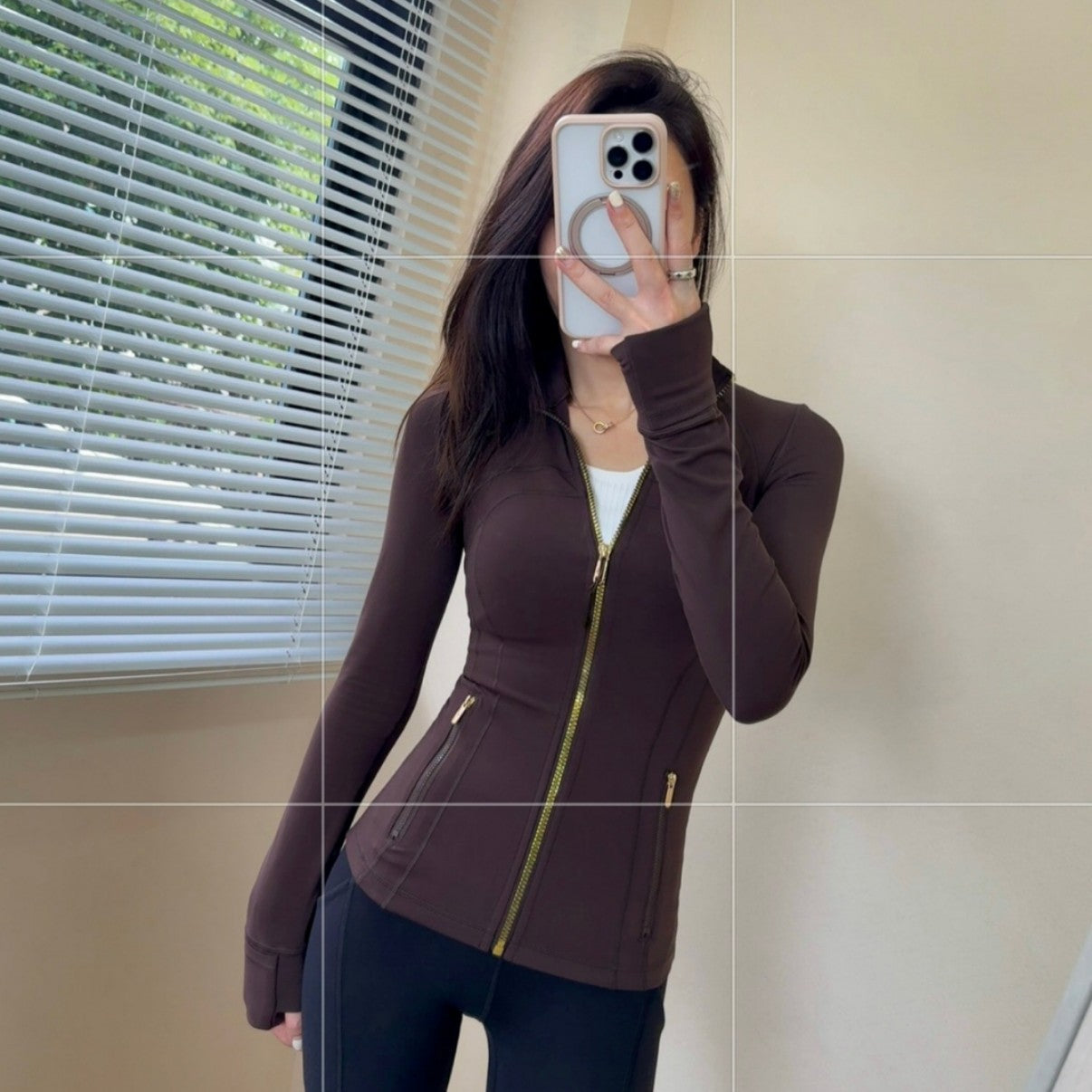 *define Gold Zipper Stand Collar Yoga Shirt lulu The same style slim-fit slimming sports fitness running jacket coat