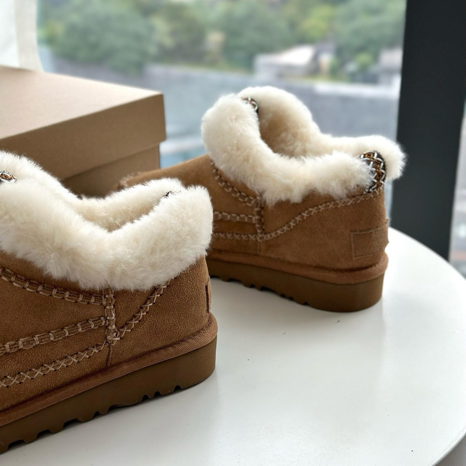 Real Wool Fur Lined Platform Boot Women's Slip-On Sheepskin Boots Anti-Slip Thick Sole Winter Footwear