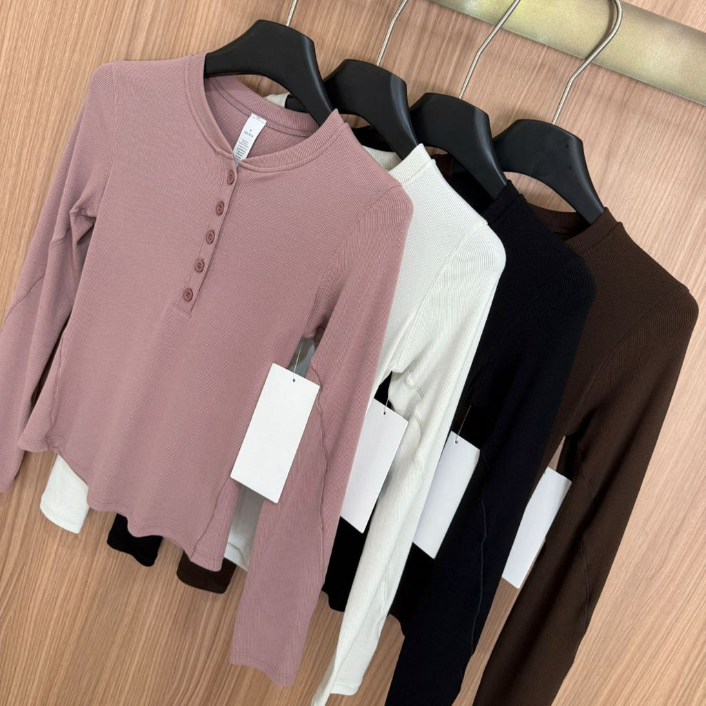 *lulu Same Style Hold Tight Modal Henley Shirt Slim Fit Yoga Fitness Sports Base Layer T Women's T-shirt