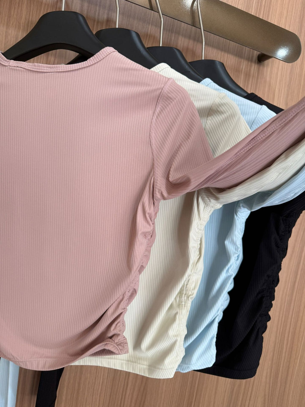 All it takes Threaded Long Sleeve Yoga Sports T T-shirt Fitness High Waist Pleated Slim Top