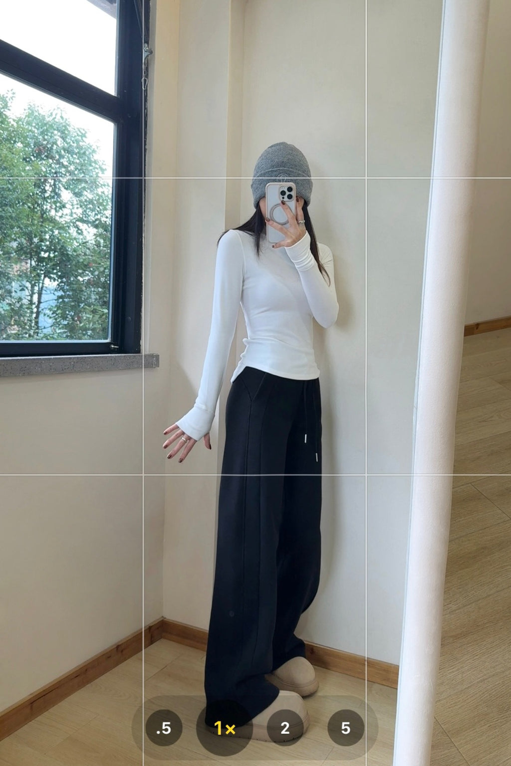 Scub Fleece-Lined High-Waisted Drawstring Wide-Leg Pants Warm Casual Versatile Slimming Autumn Winter Floor-Length Sweatpants 1266