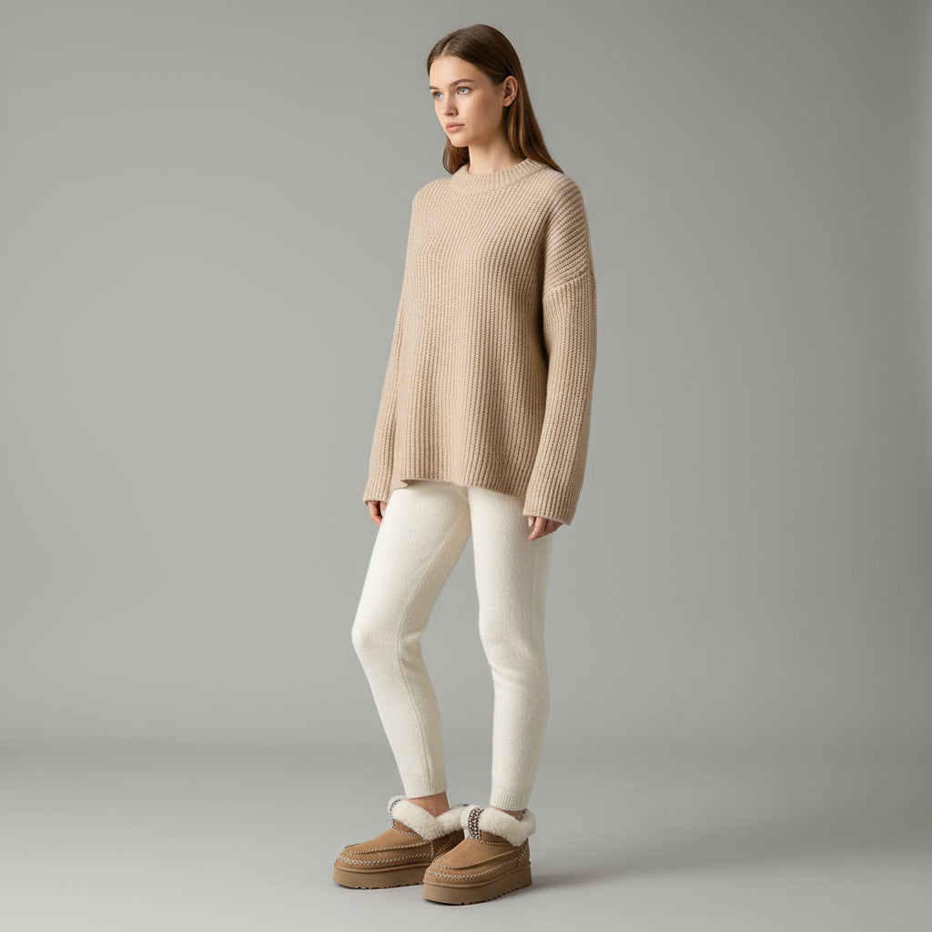 Real Wool Fur Lined Platform Boot Women's Slip-On Sheepskin Boots Anti-Slip Thick Sole Winter Footwear