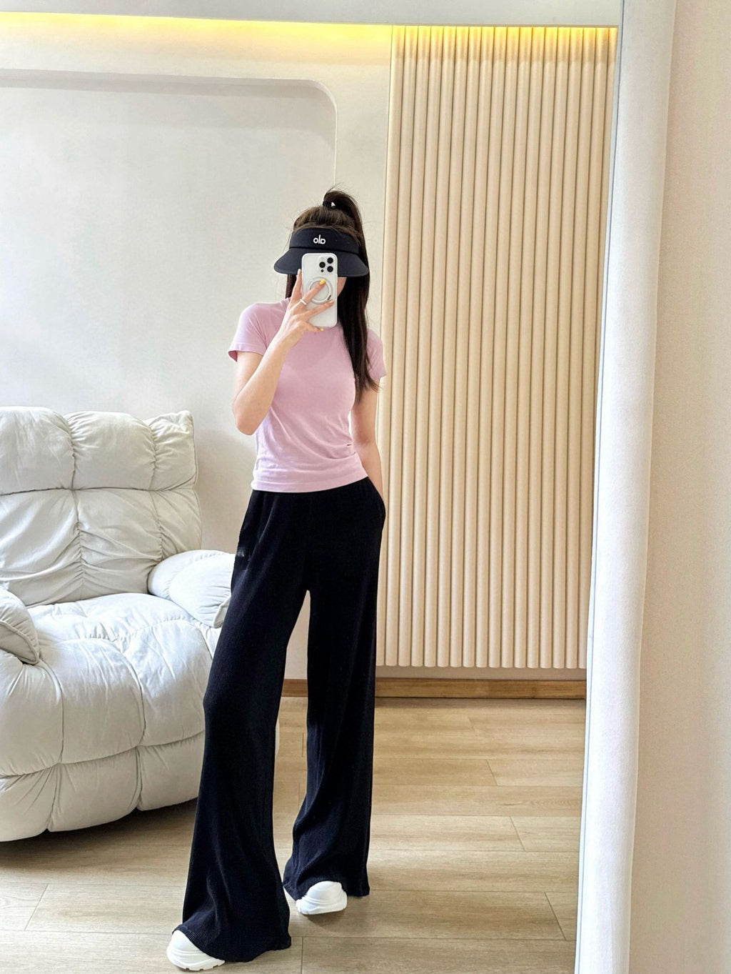 *Alo Higt Waist High Waist Organ Pleated Wide Leg Pants Soft Loose Slimming Pants Casual Lazy Floor Length