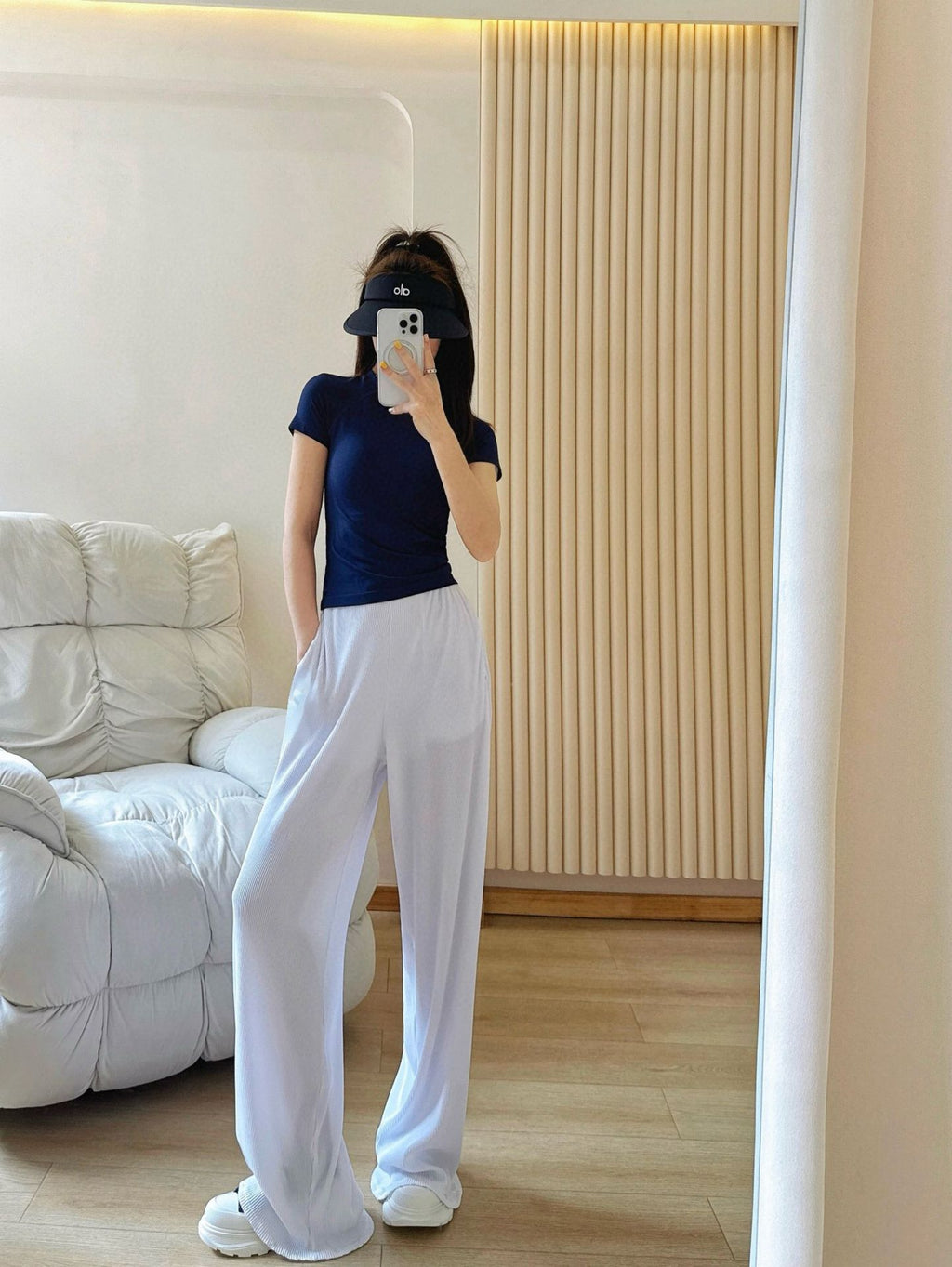*Alo Higt Waist High Waist Organ Pleated Wide Leg Pants Soft Loose Slimming Pants Casual Lazy Floor Length