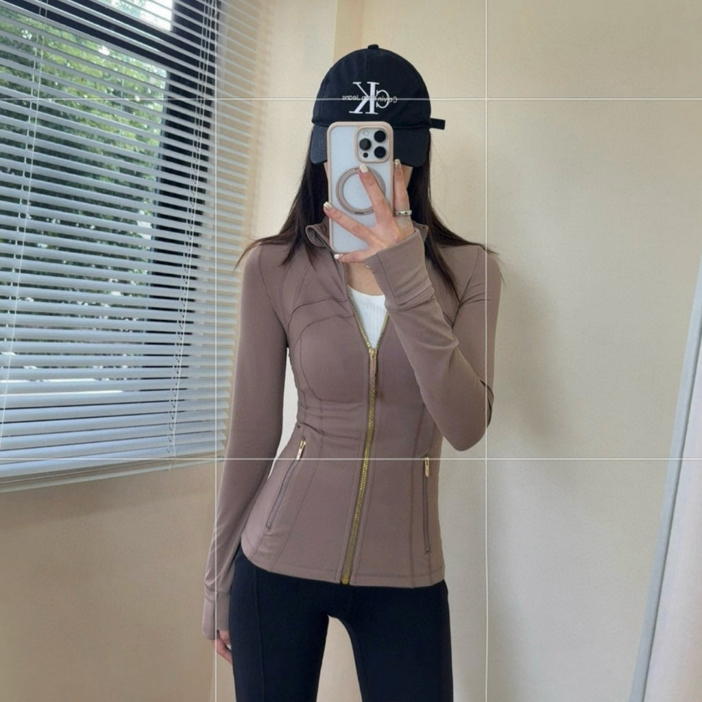 *define Gold Zipper Stand Collar Yoga Shirt lulu The same style slim-fit slimming sports fitness running jacket coat