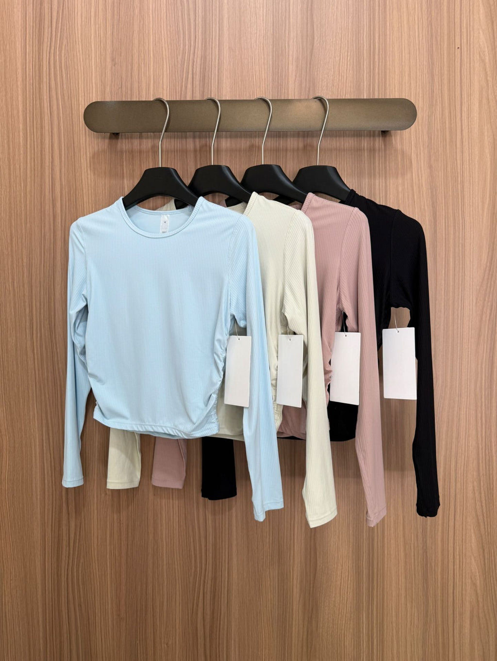 All it takes Threaded Long Sleeve Yoga Sports T T-shirt Fitness High Waist Pleated Slim Top