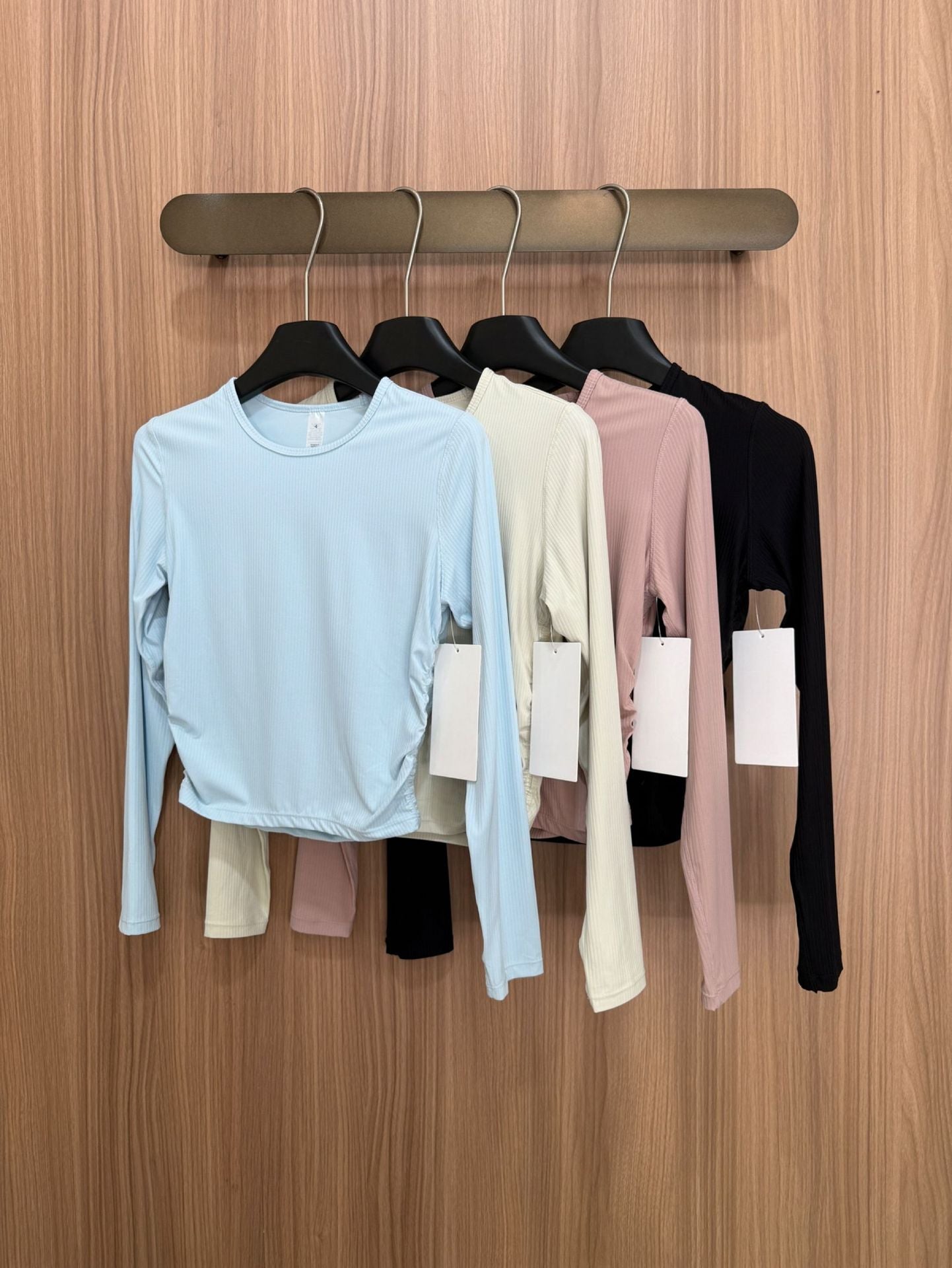 All it takes Threaded Long Sleeve Yoga Sports T T-shirt Fitness High Waist Pleated Slim Top