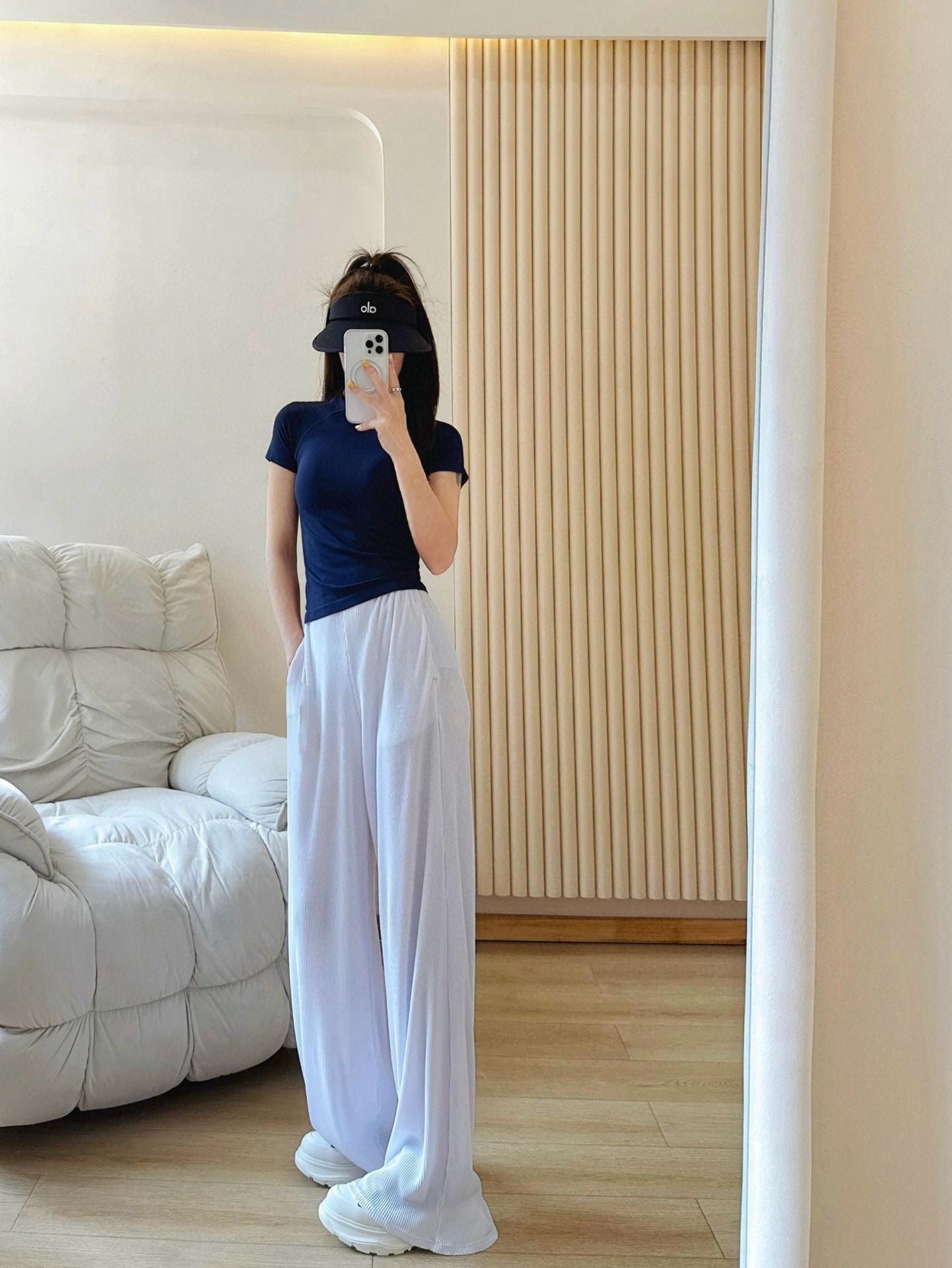 *Alo Higt Waist High Waist Organ Pleated Wide Leg Pants Soft Loose Slimming Pants Casual Lazy Floor Length