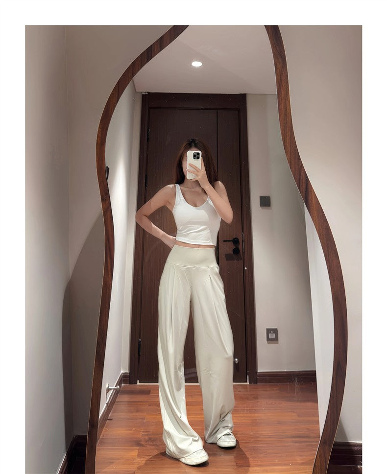 High Waisted Wide Leg Yoga Pants for Women Lycra Fabric Lounge Pants with Pockets Tummy Control & Butt Lifting Yoga Trousers