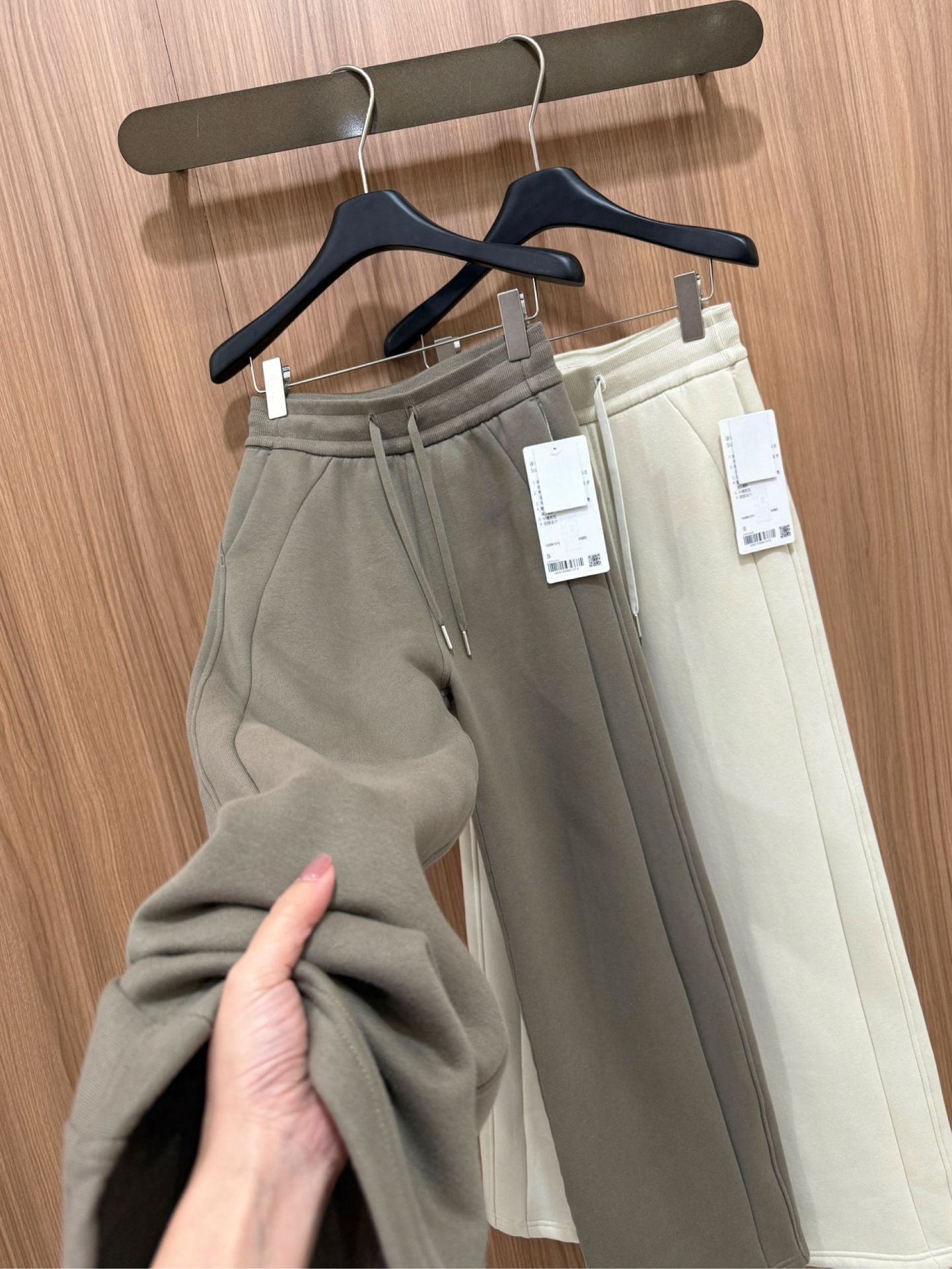 Scub Fleece-Lined High-Waisted Drawstring Wide-Leg Pants Warm Casual Versatile Slimming Autumn Winter Floor-Length Sweatpants 1266