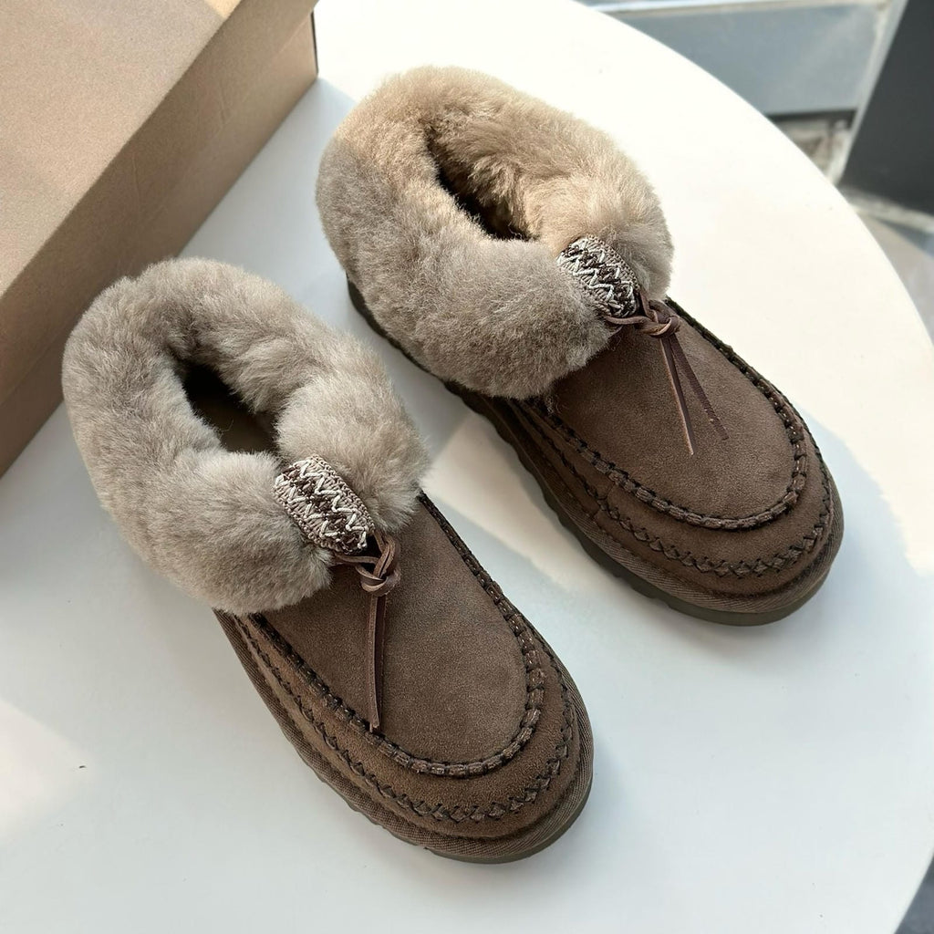 Water-Resistant Suede Platform Snow Boots Cozy Sheepskin Lined Winter Ankle Boot Thick Sole Winter Boots