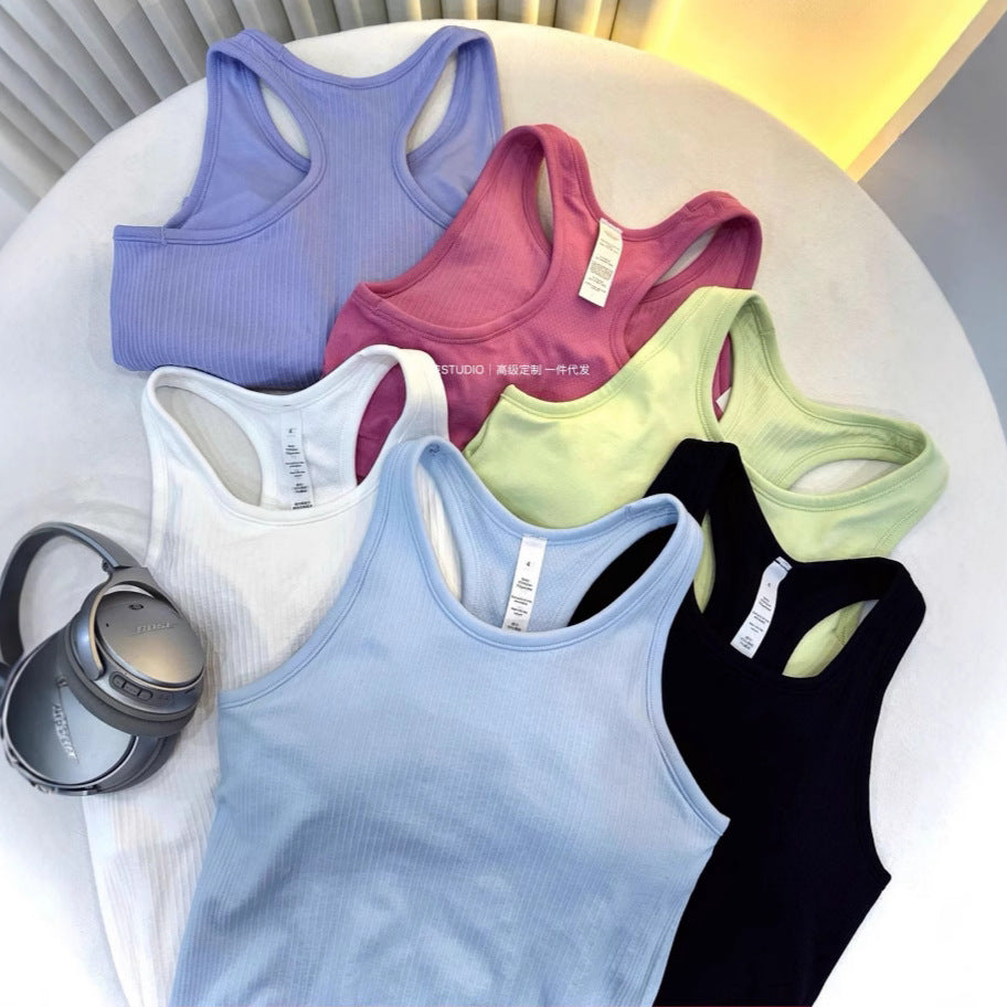 *lulu Yoga EBB Vest Candy Color Sports Sweat-Absorbent Breathable Quick-Drying Soft Running Fitness Bra with Chest Pad
