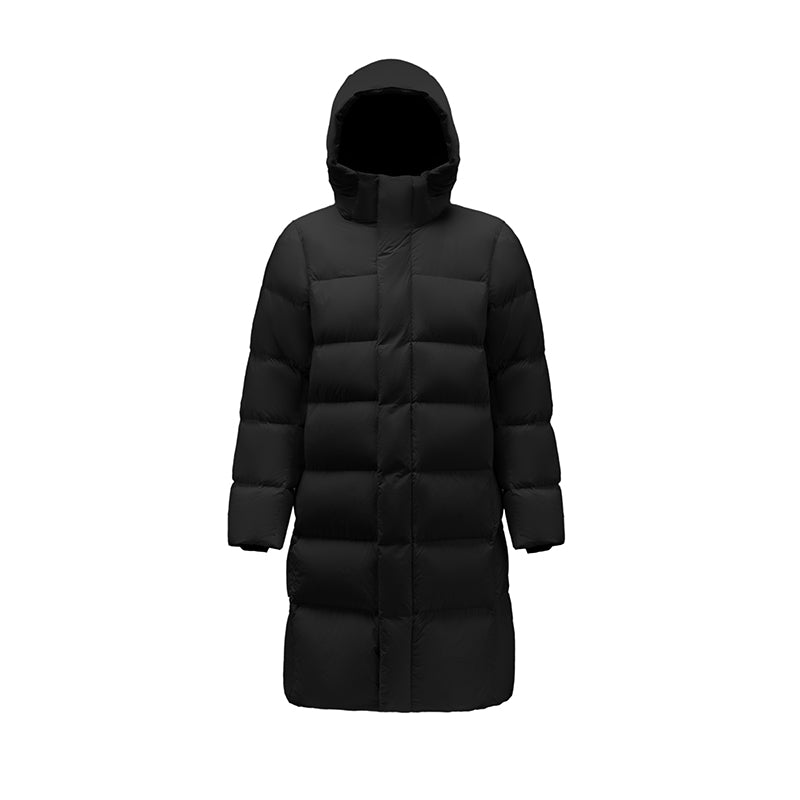 Long Duck Down Jacket With 7 horizontal baffles Hooded Warm Puffy Unisex Black White Grey Easy Clean 850FP model 2360