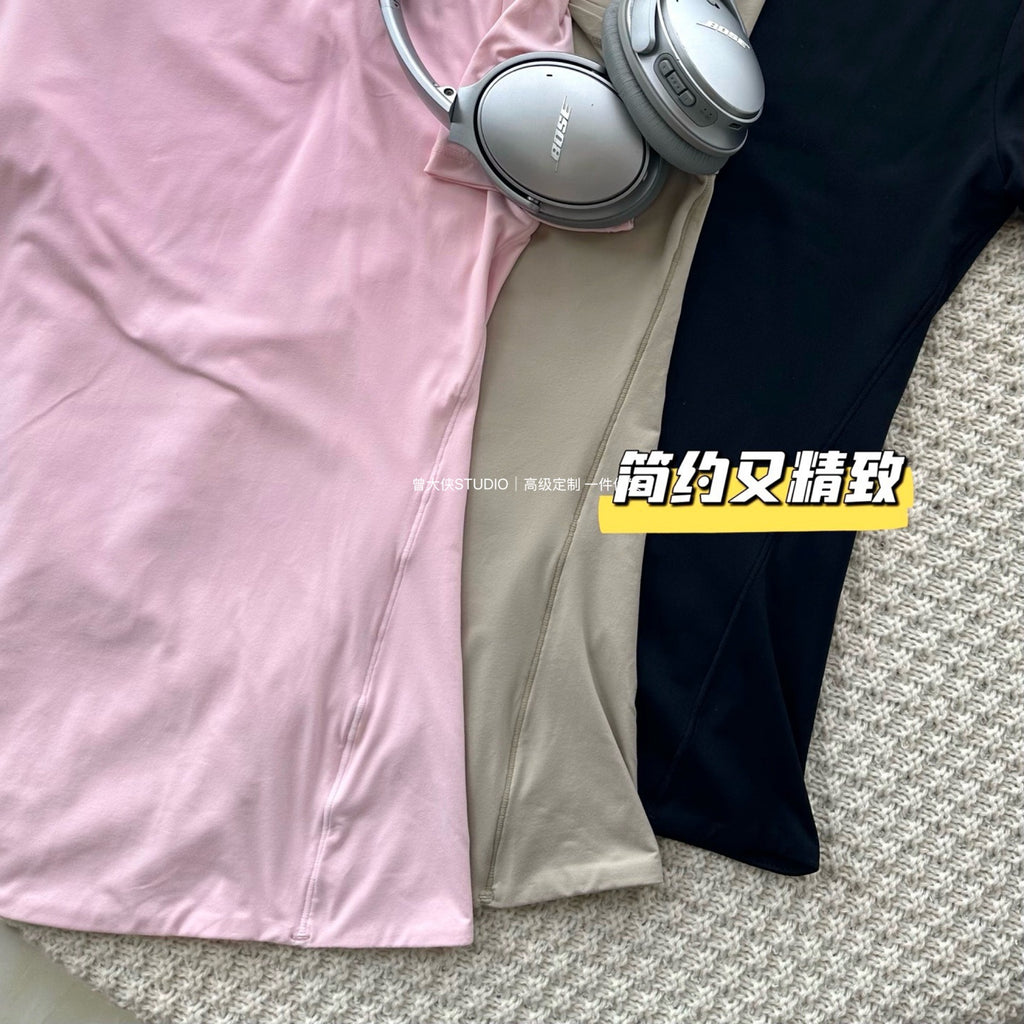 *Lulu Same Style Nulu Double Layer Slim Waist Bare Feel Short Sleeve Casual Sports Ultra Soft Slim Fit Versatile Slimming T Women's T-shirt