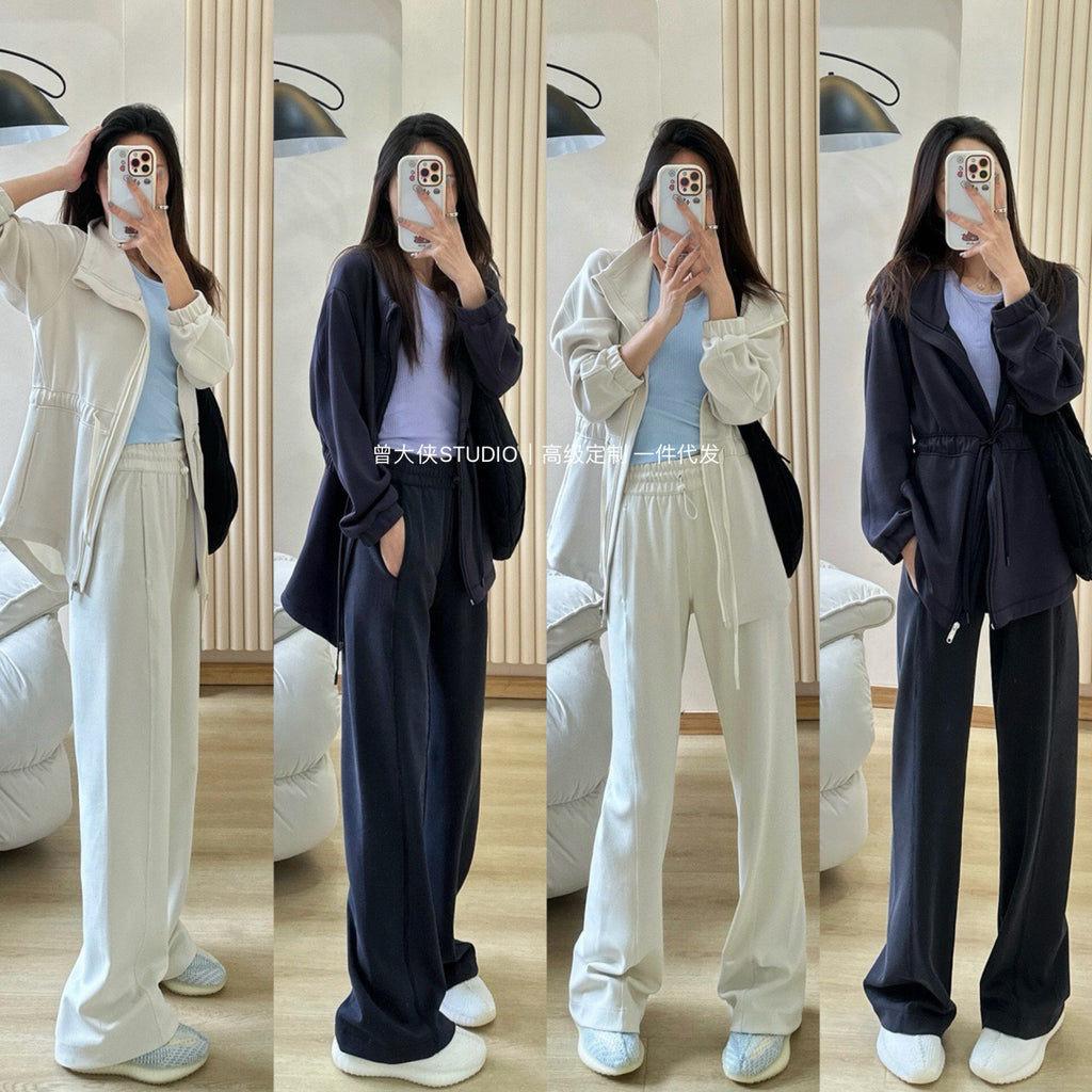 *LULU Same Style Softstreme Threaded High-Waisted Draped Casual Yoga Straight Narrow Wide-Leg Pants for Women