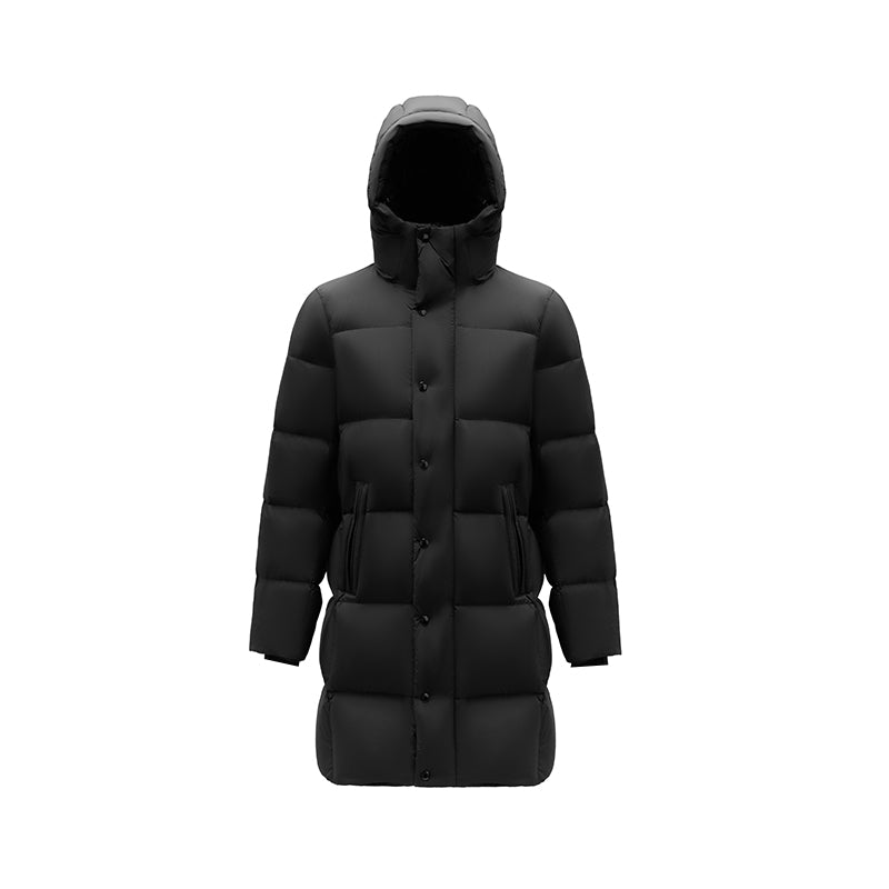 Long Duck Down Jacket With  6 horizontal baffles Hooded 850FP Warm Puffy Unisex Black Pocket Woman Man Easy Clean model 2323