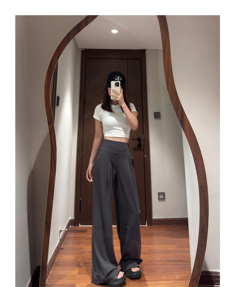 High Waisted Wide Leg Yoga Pants for Women Lycra Fabric Lounge Pants with Pockets Tummy Control & Butt Lifting Yoga Trousers