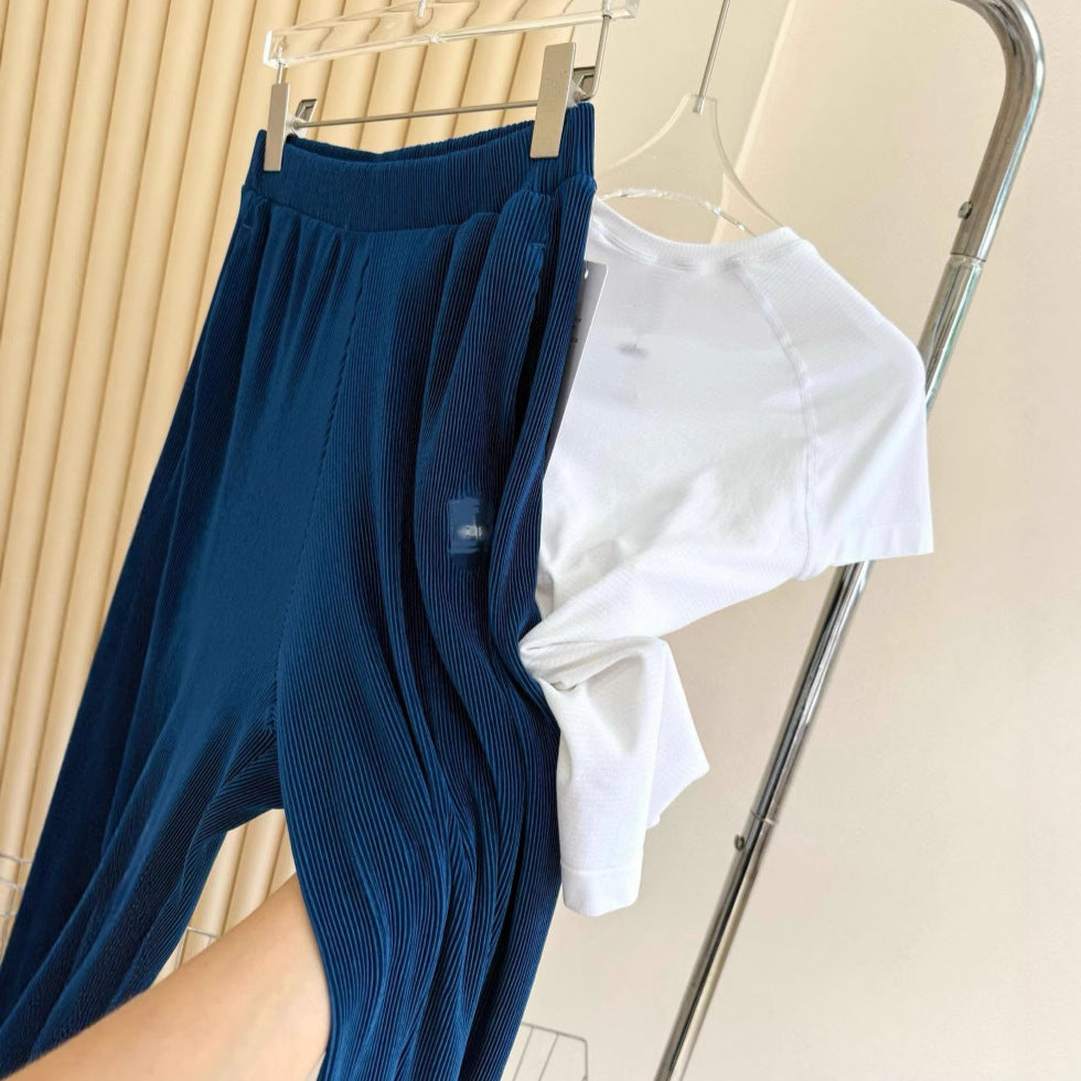 *Alo Higt Waist High Waist Organ Pleated Wide Leg Pants Soft Loose Slimming Pants Casual Lazy Floor Length