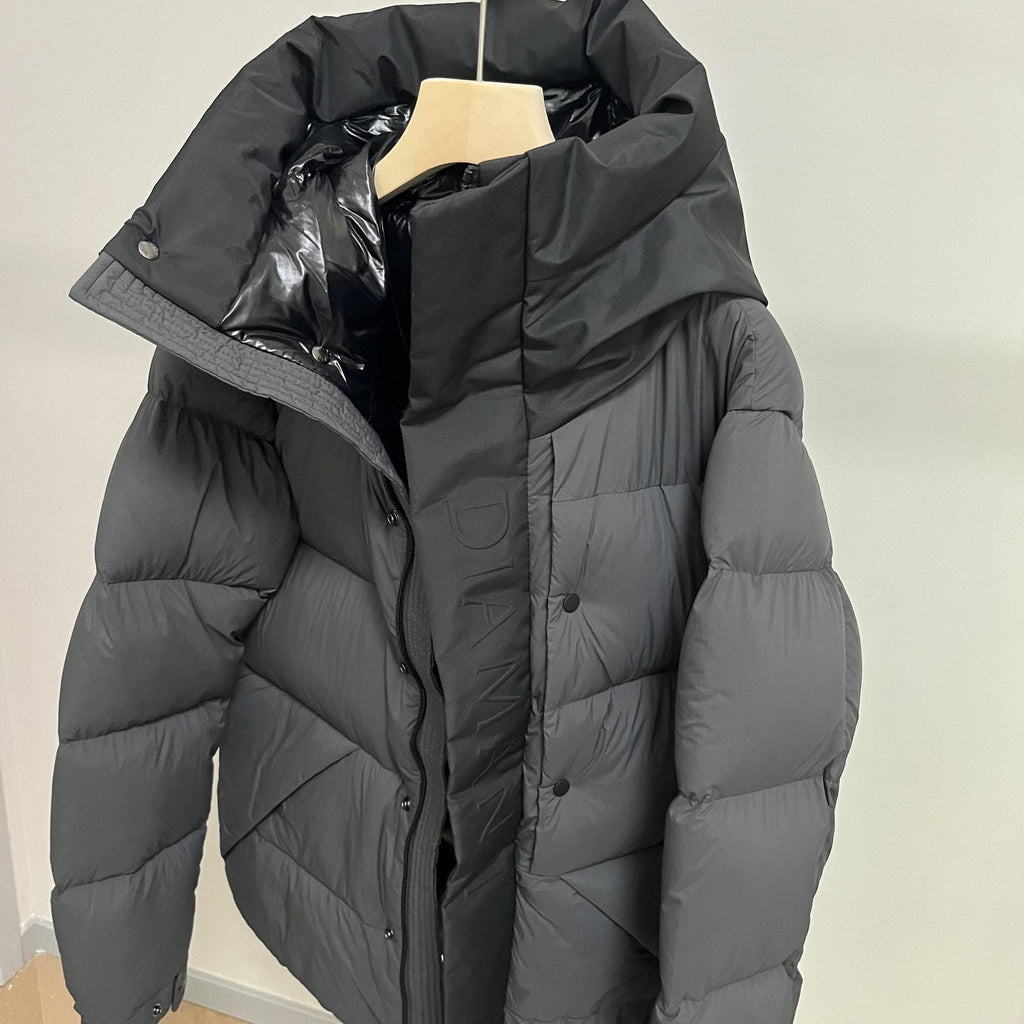 Goose Down Jacket Coat Warm Black Dark Color Unisex Hooded 850FP Toasty Cozy Soft Downy Lightweight model 2319