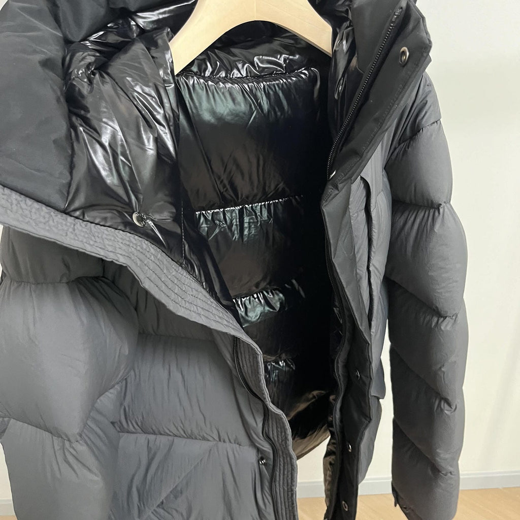 Goose Down Jacket Coat Warm Black Dark Color Unisex Hooded 850FP Toasty Cozy Soft Downy Lightweight model 2319