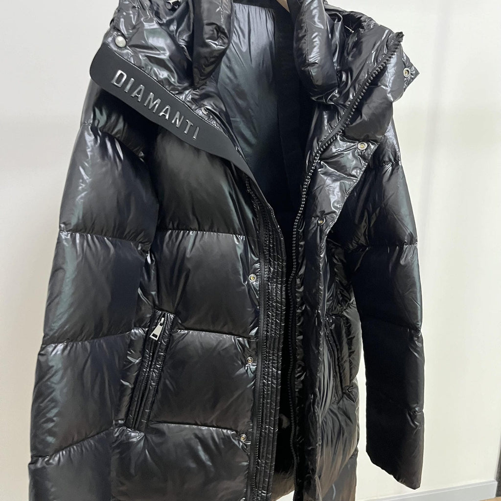 Long Duck Down Jacket With  6 horizontal baffles Hooded 850FP Warm Puffy Unisex Black Pocket Woman Man Easy Clean model 2323