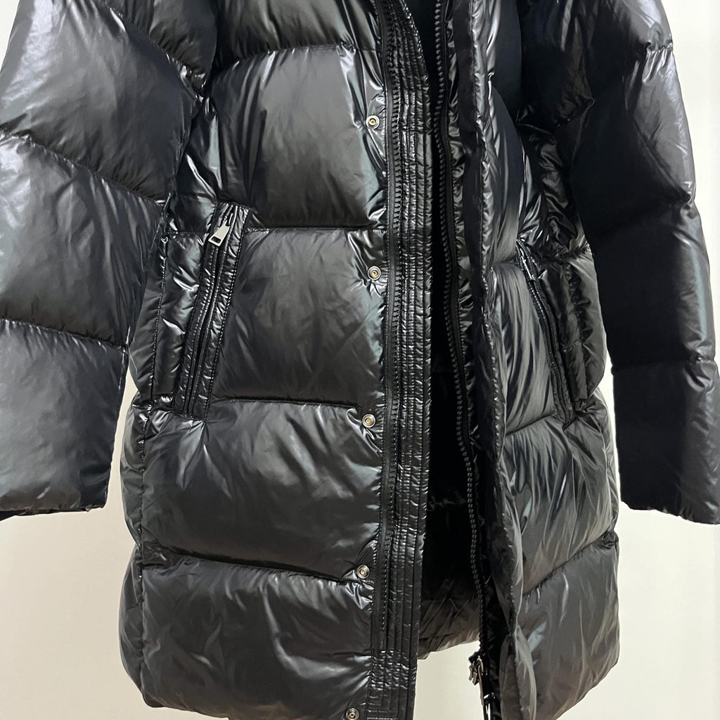 Long Duck Down Jacket With  6 horizontal baffles Hooded 850FP Warm Puffy Unisex Black Pocket Woman Man Easy Clean model 2323