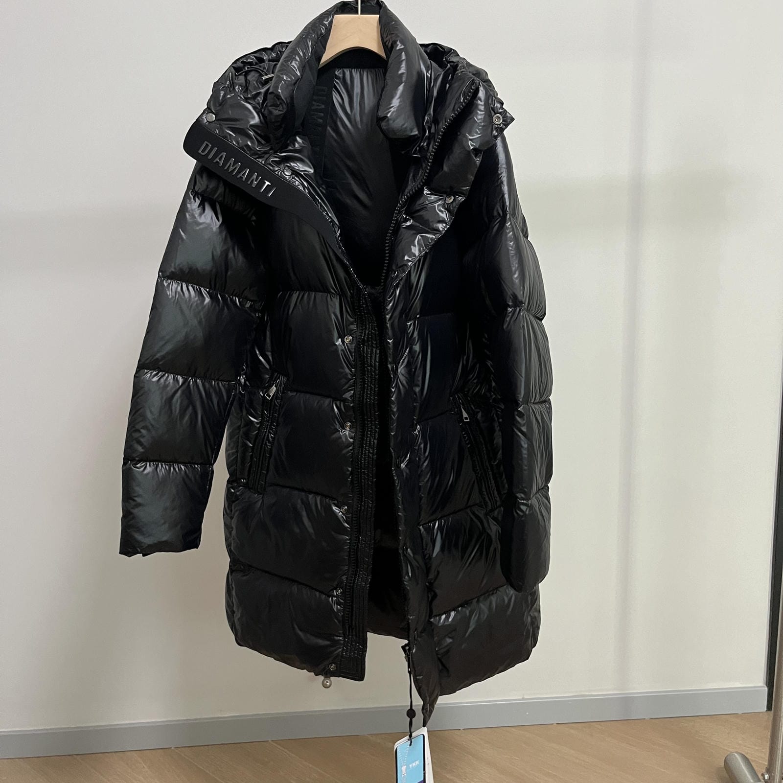 Long Duck Down Jacket With  6 horizontal baffles Hooded 850FP Warm Puffy Unisex Black Pocket Woman Man Easy Clean model 2323