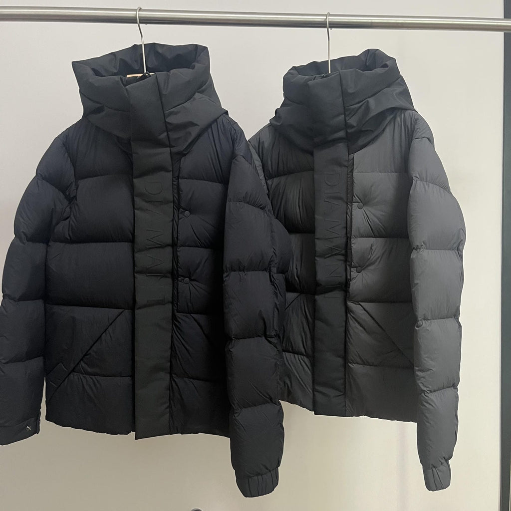 Goose Down Jacket Coat Warm Black Dark Color Unisex Hooded 850FP Toasty Cozy Soft Downy Lightweight model 2319