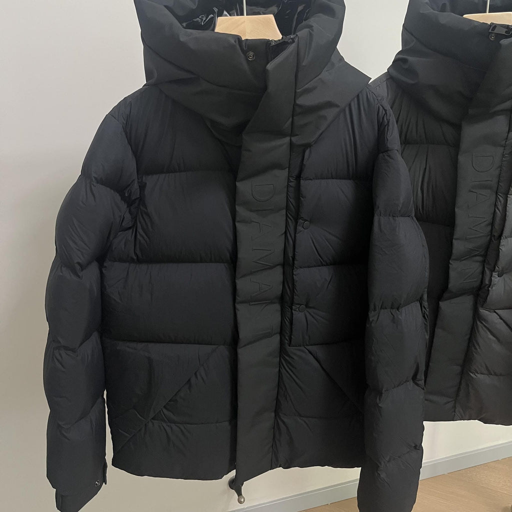 Goose Down Jacket Coat Warm Black Dark Color Unisex Hooded 850FP Toasty Cozy Soft Downy Lightweight model 2319