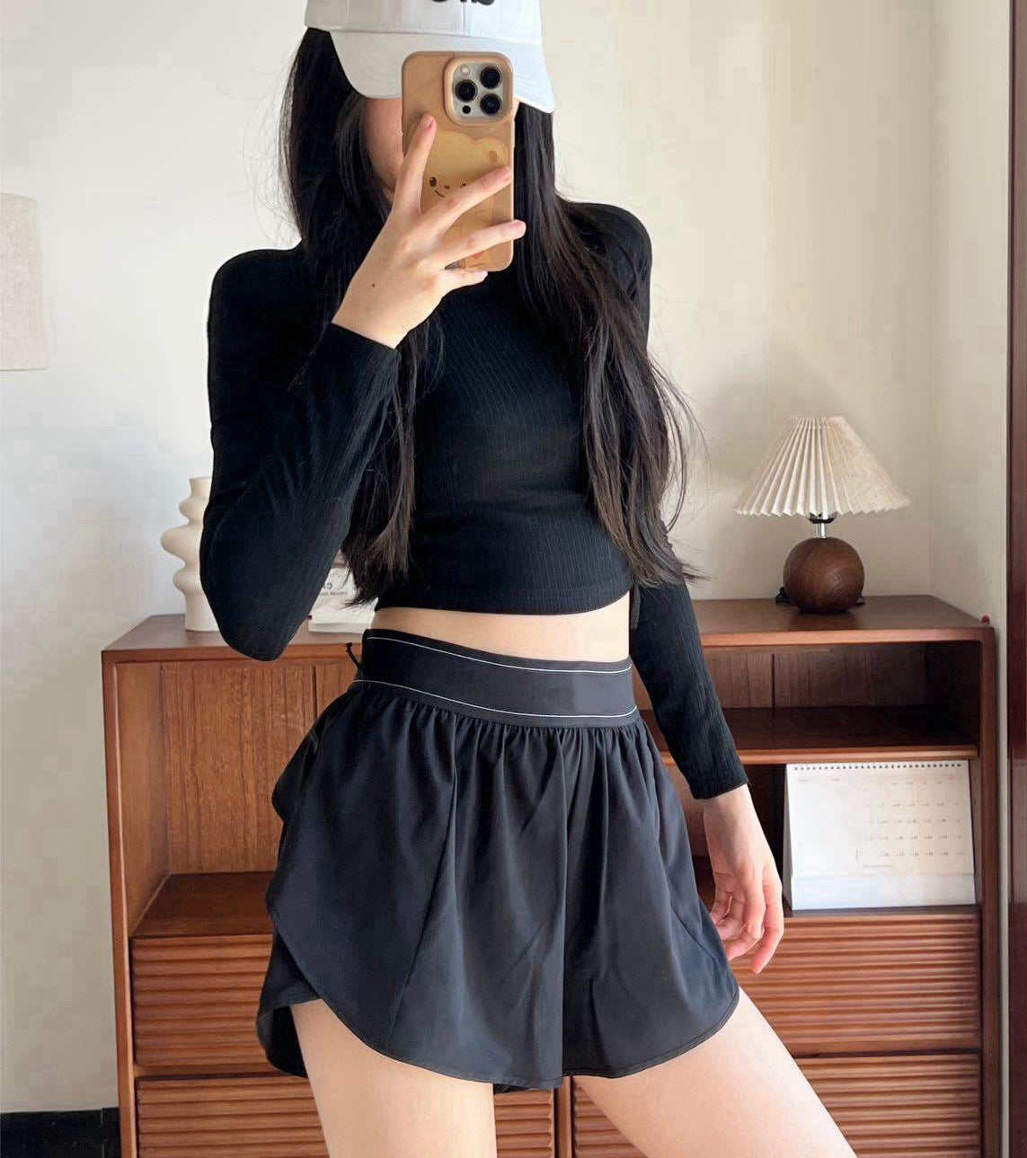 Quick-Dry Breathable Lined Shorts High Waist Webbing Yoga Fitness Running Anti-Exposure Women