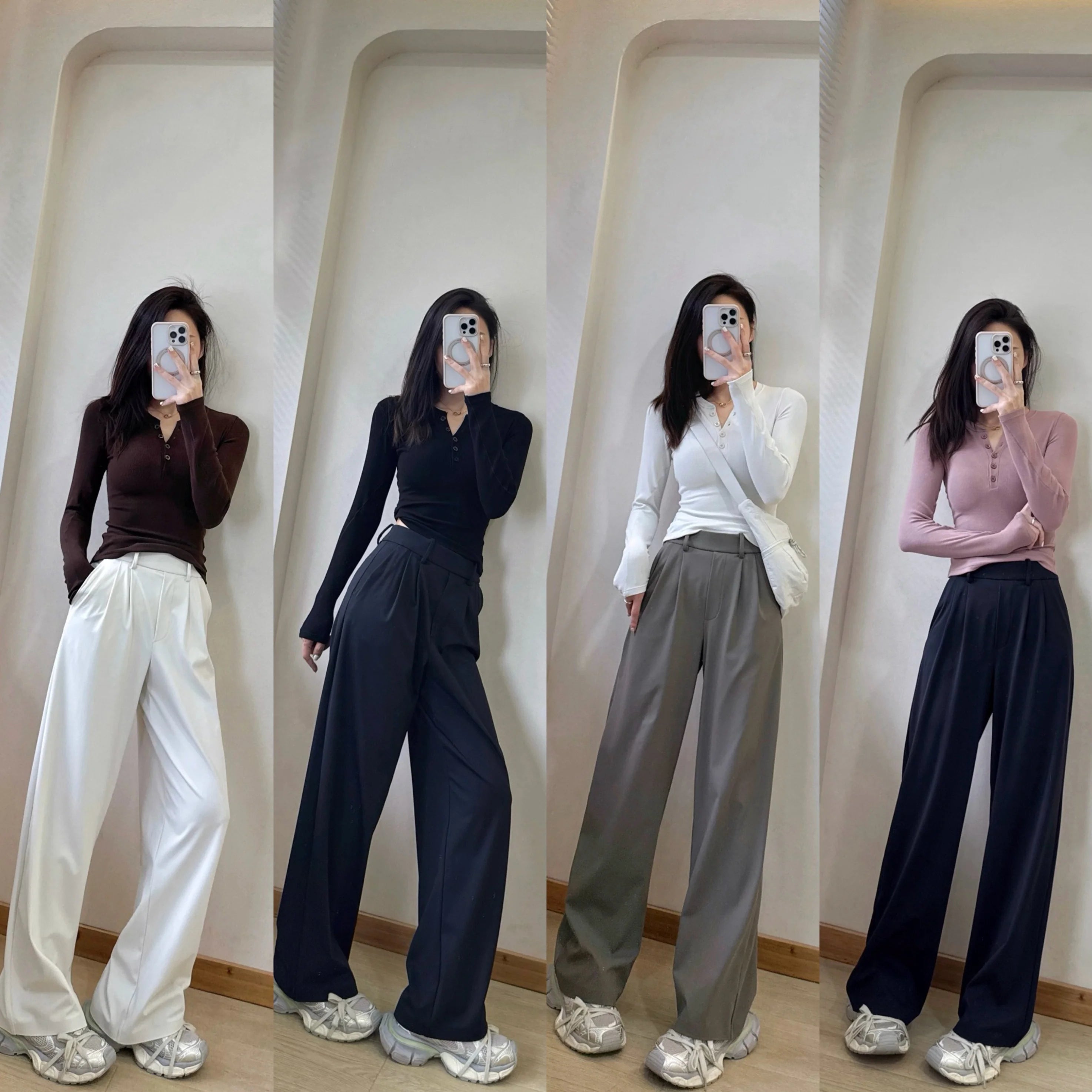 Daydrift Stretch Casual Trousers Draped Four-Way Stretch Elastic High Waist Lazy Loose Wide-Leg Pants for Women