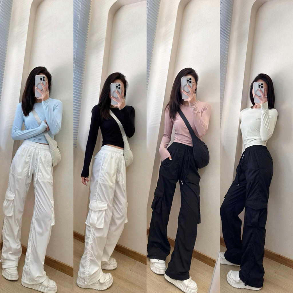 Dance Studio Workwear Loose Pants Lightweight Outdoor Quick-Dry Casual Sports High-Waist Drawstring Straight-Leg Pants for Women